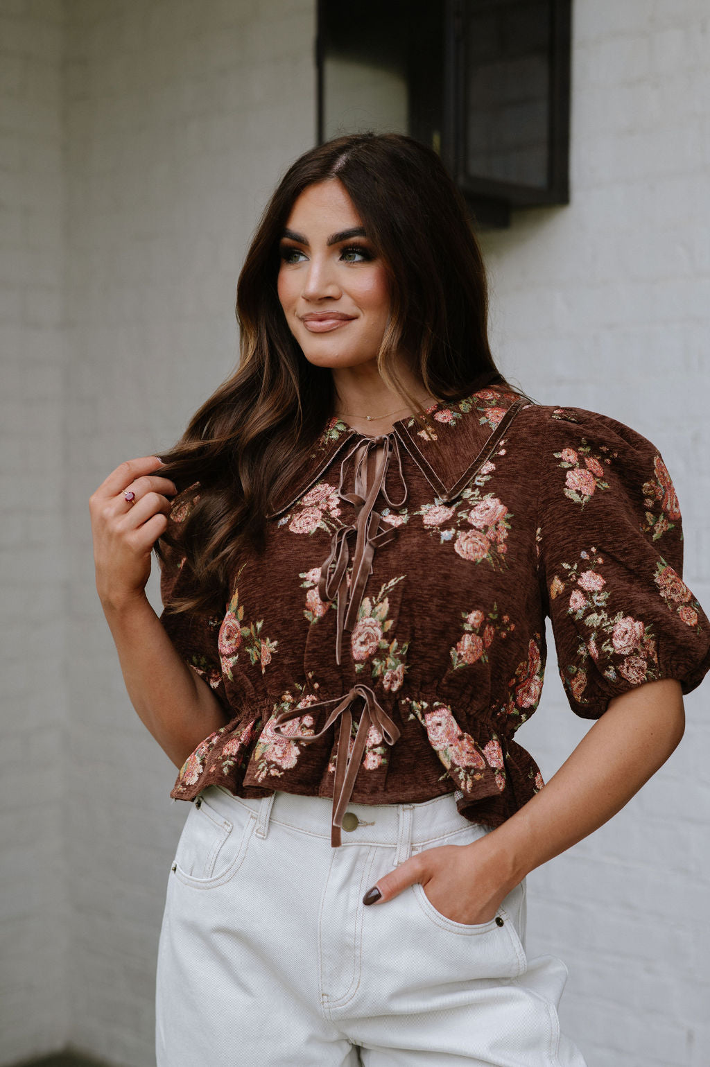 Fall Floral Tie Blouse