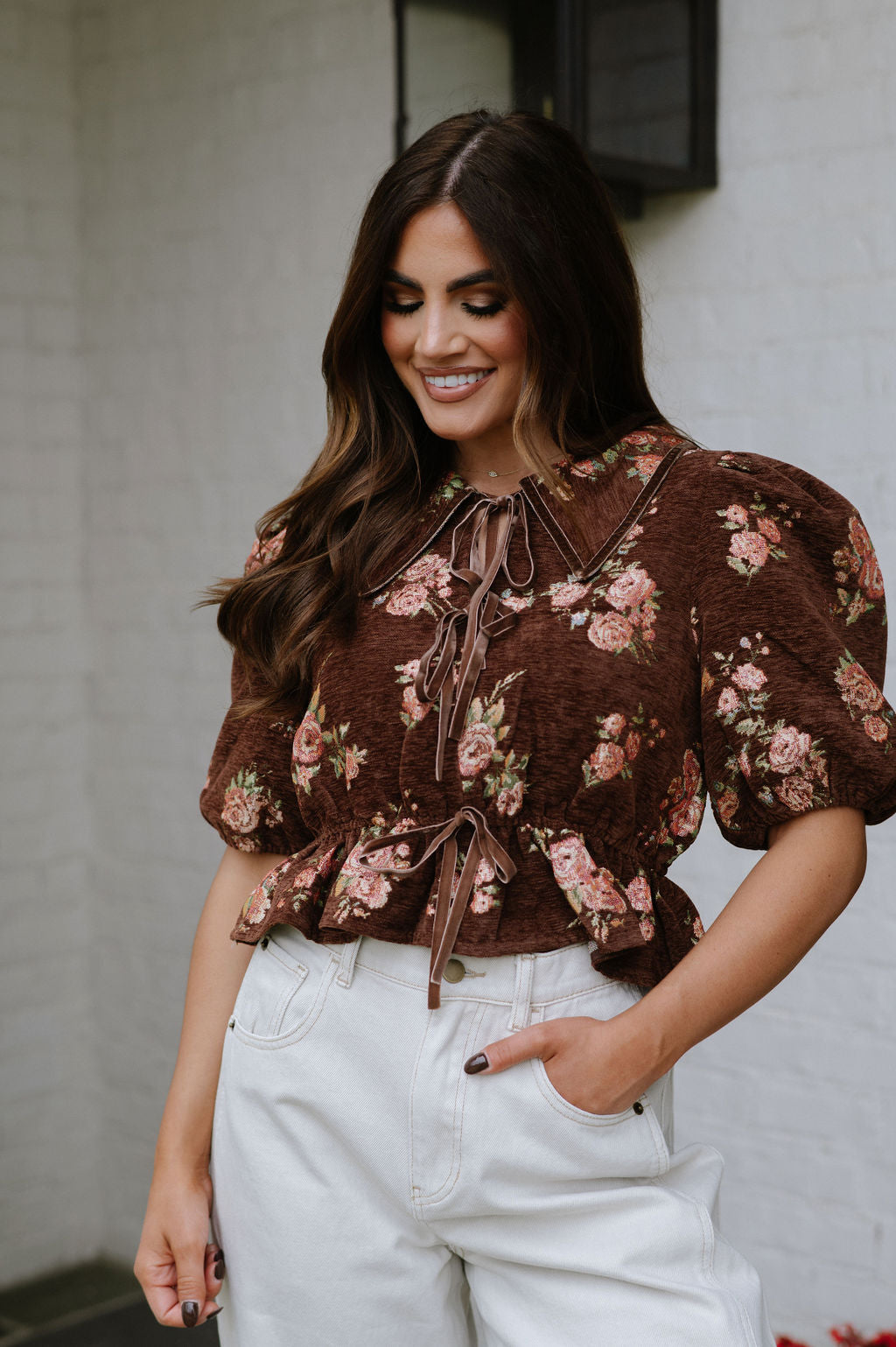 Fall Floral Tie Blouse