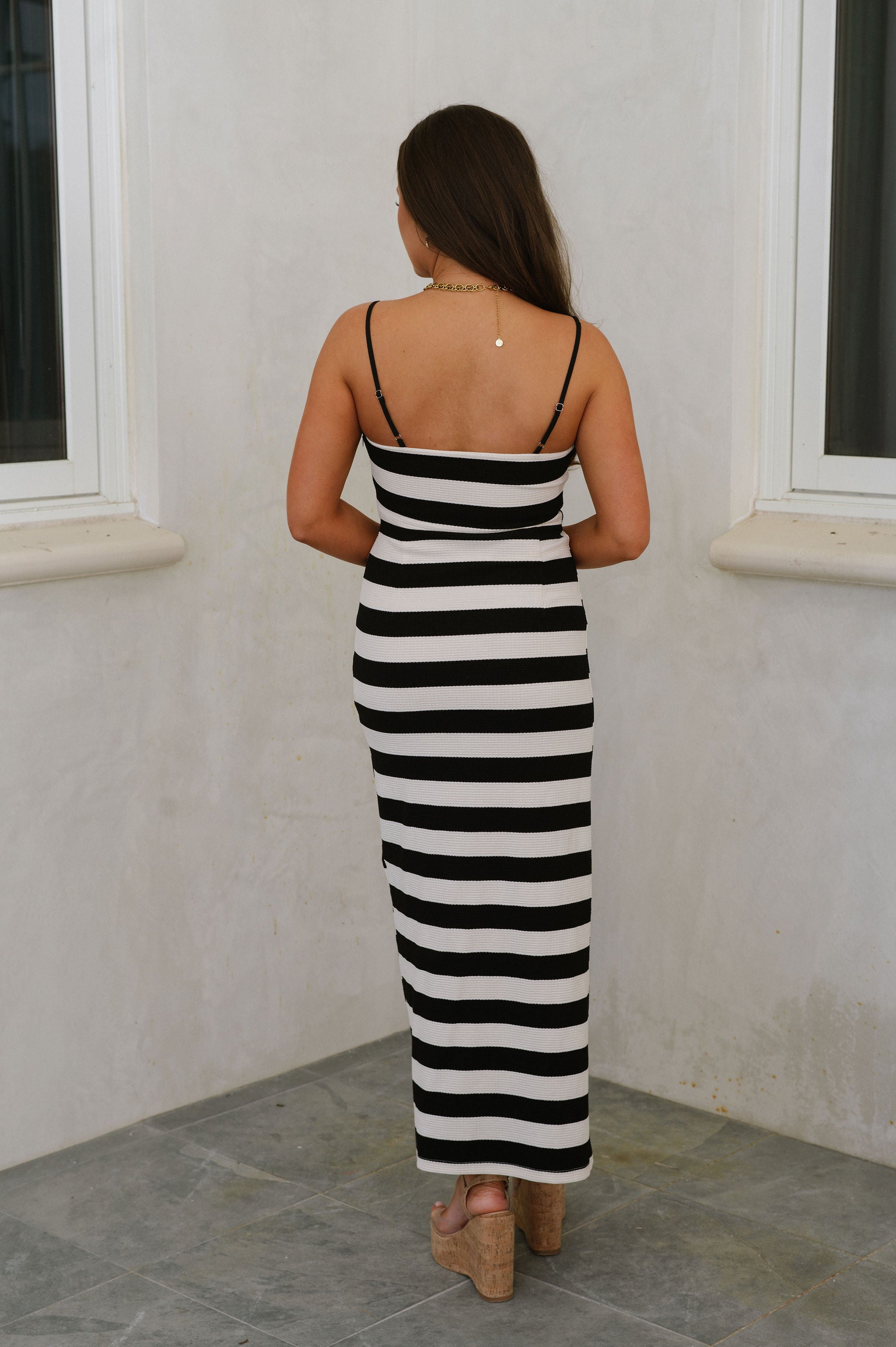 Dallas Striped Maxi Dress- Black/Ivory