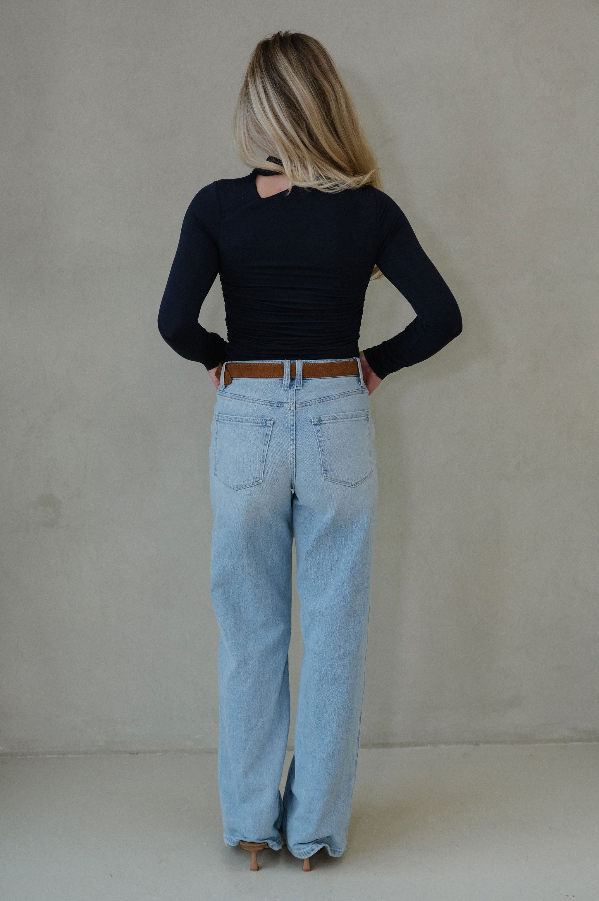 Ivy Asymmetric Mock Neck Top-Dark Navy