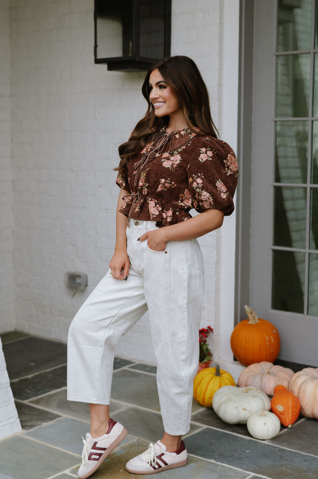 Fall Floral Tie Blouse