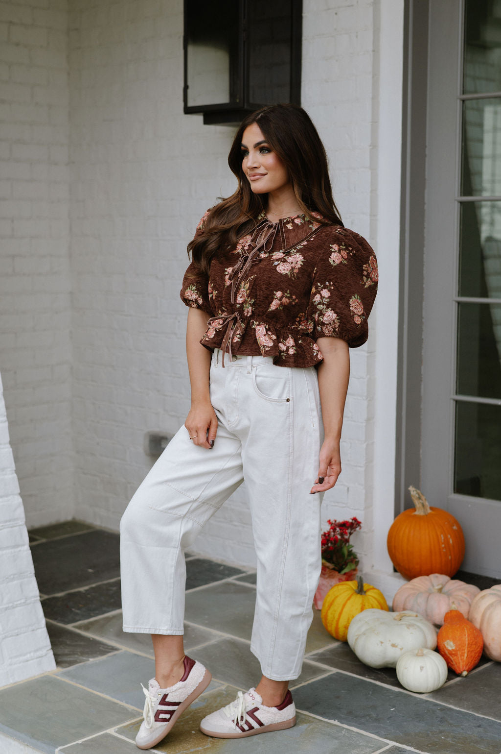 Fall Floral Tie Blouse