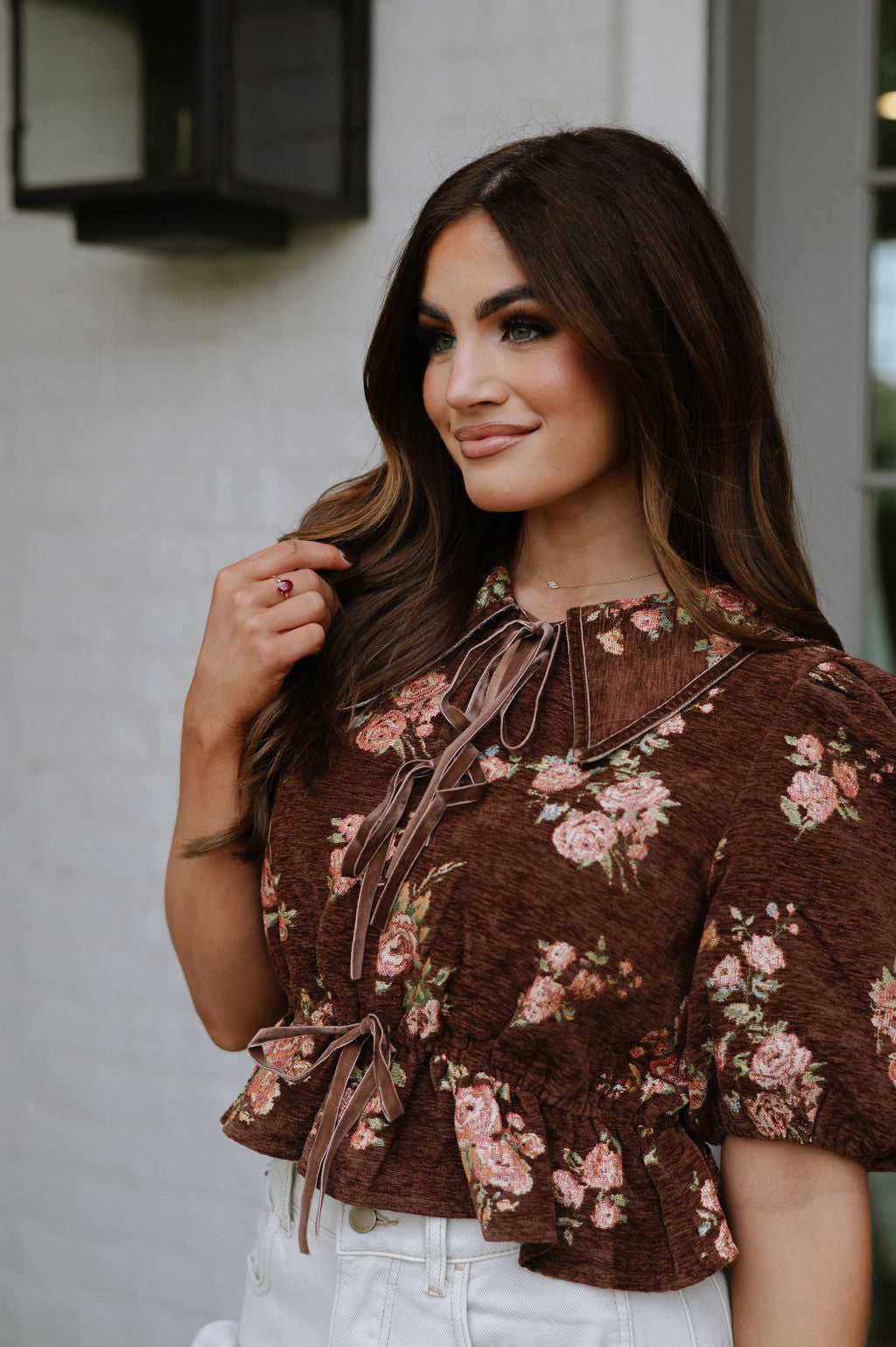 Fall Floral Tie Blouse