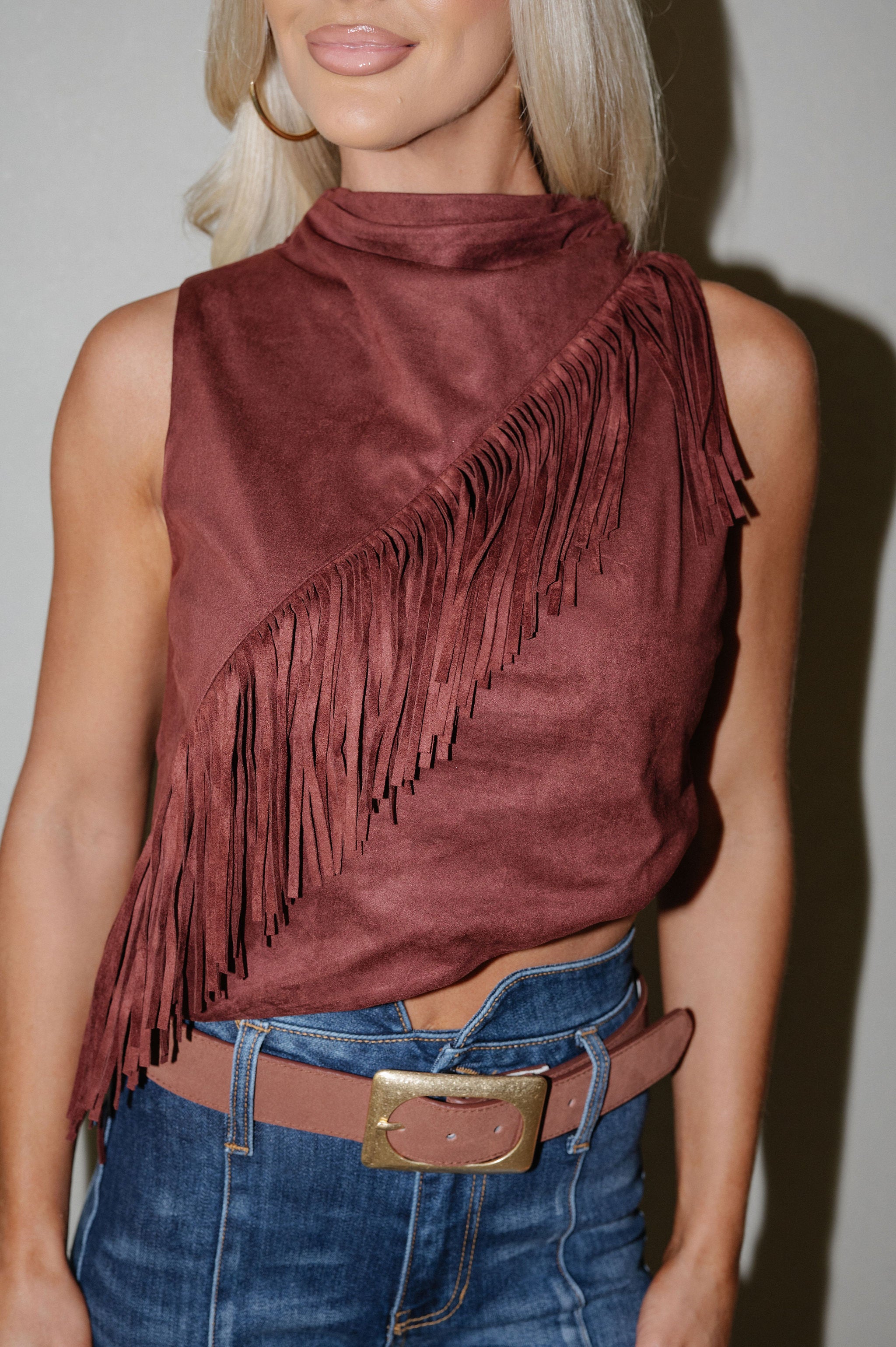 Morgan Fringe Tank Top-Wine