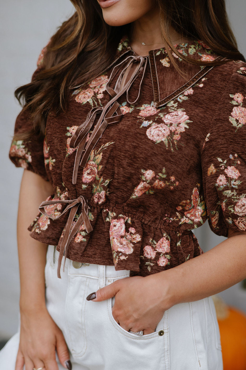 Fall Floral Tie Blouse