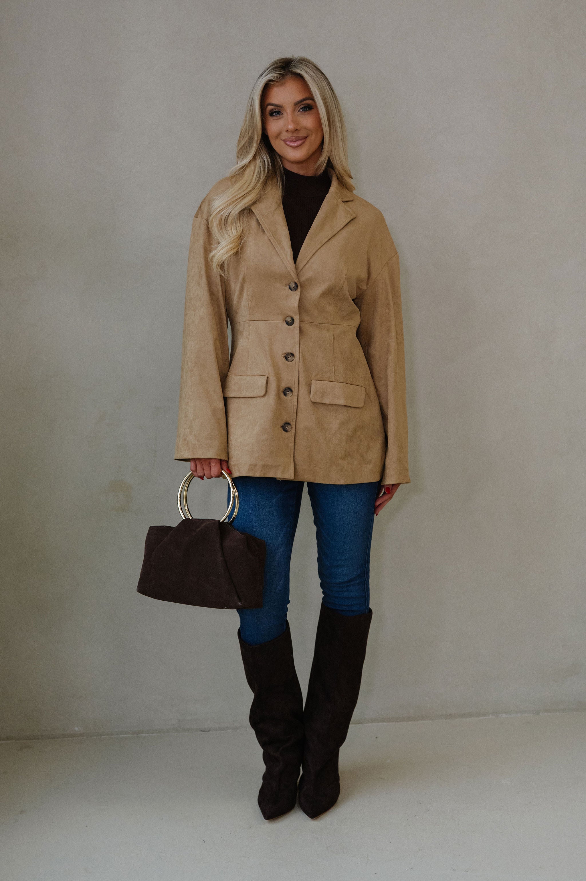 Miranda Faux Suede Jacket-Light Brown