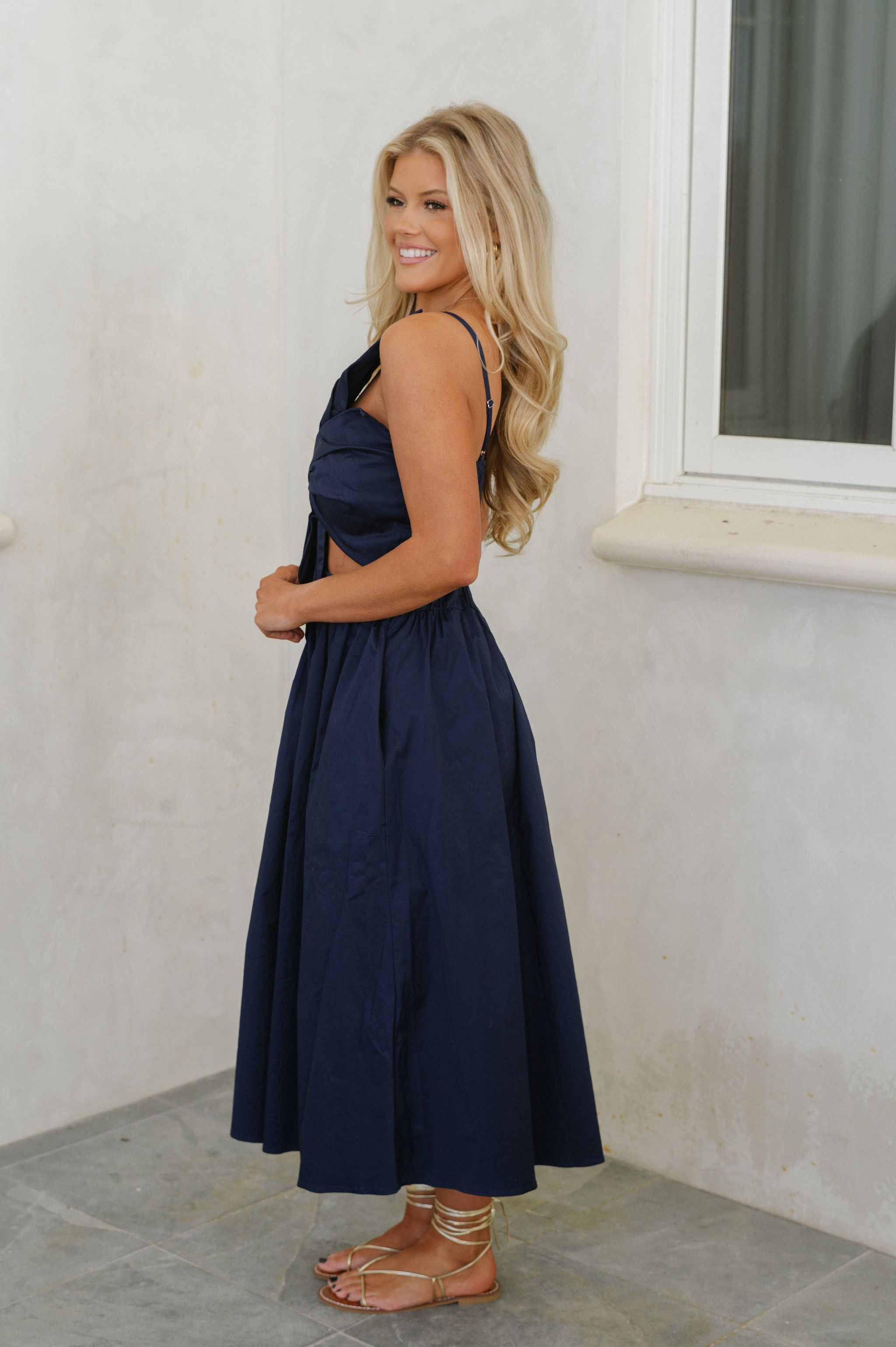 Knotted Midi Dress-Navy