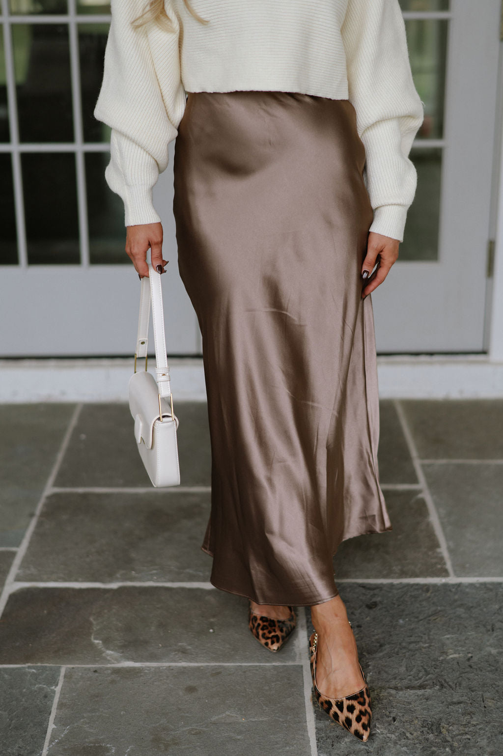 Satin Midi Skirt-Bronze