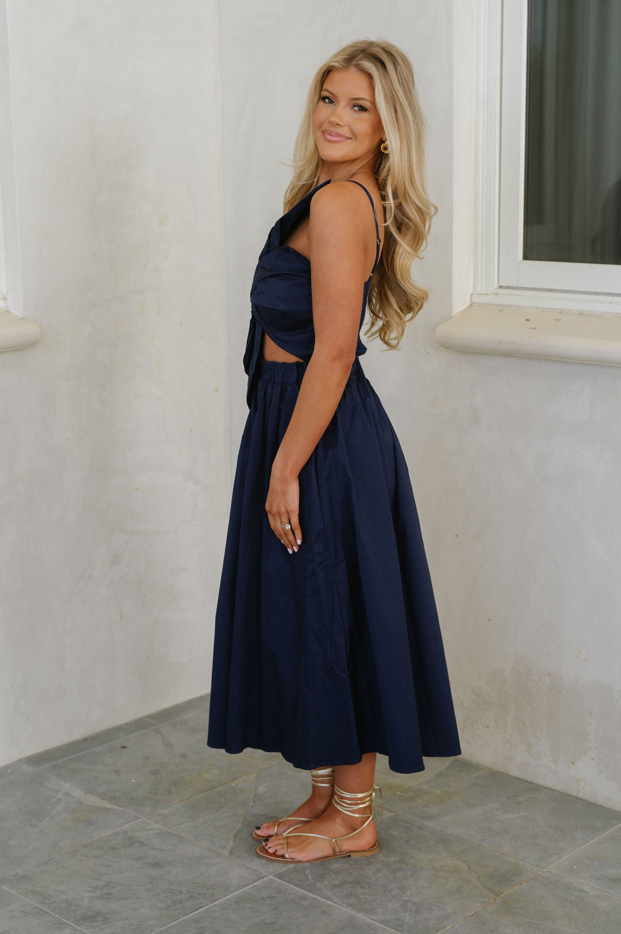 Knotted Midi Dress-Navy