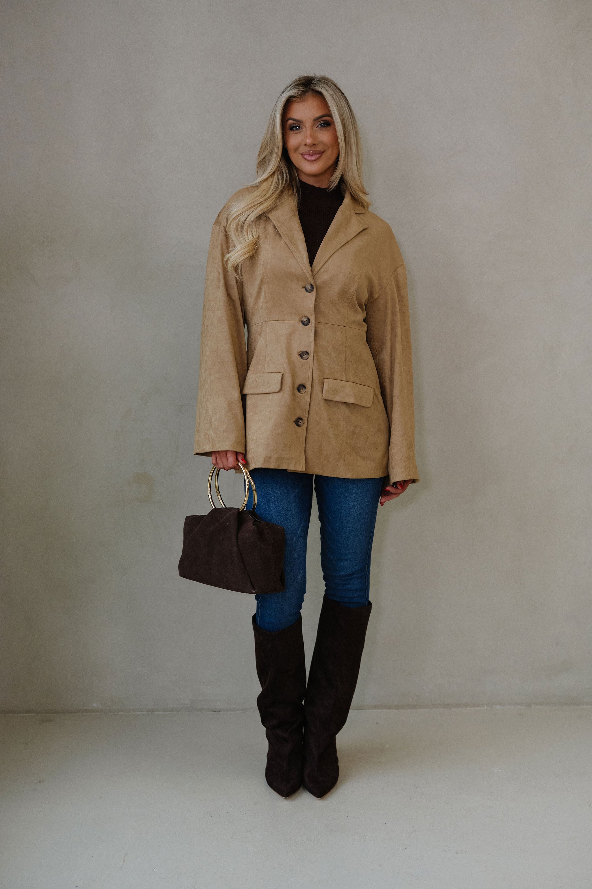 Miranda Faux Suede Jacket-Light Brown