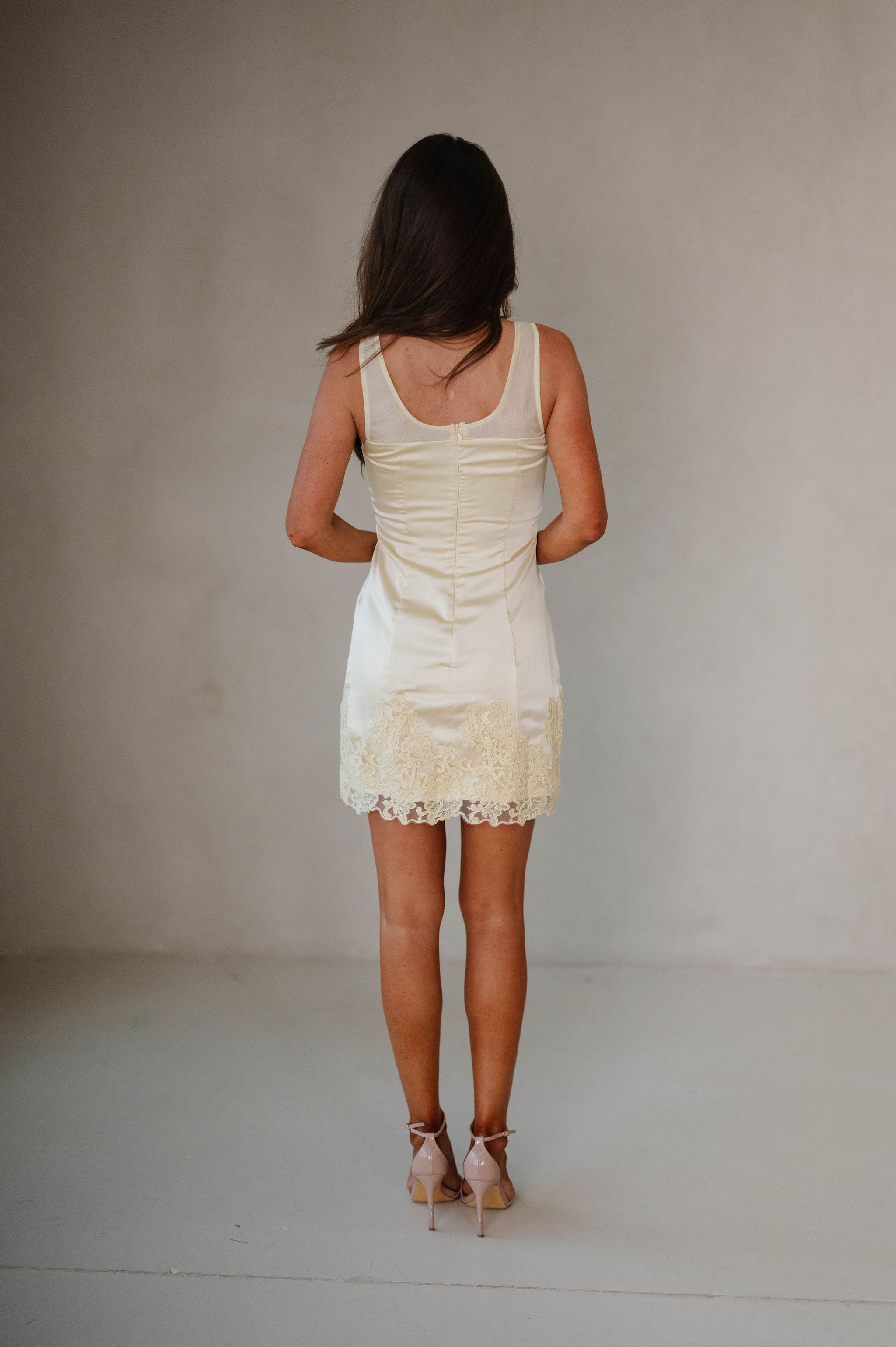 Lennon Lace Satin Mini Dress-Yellow