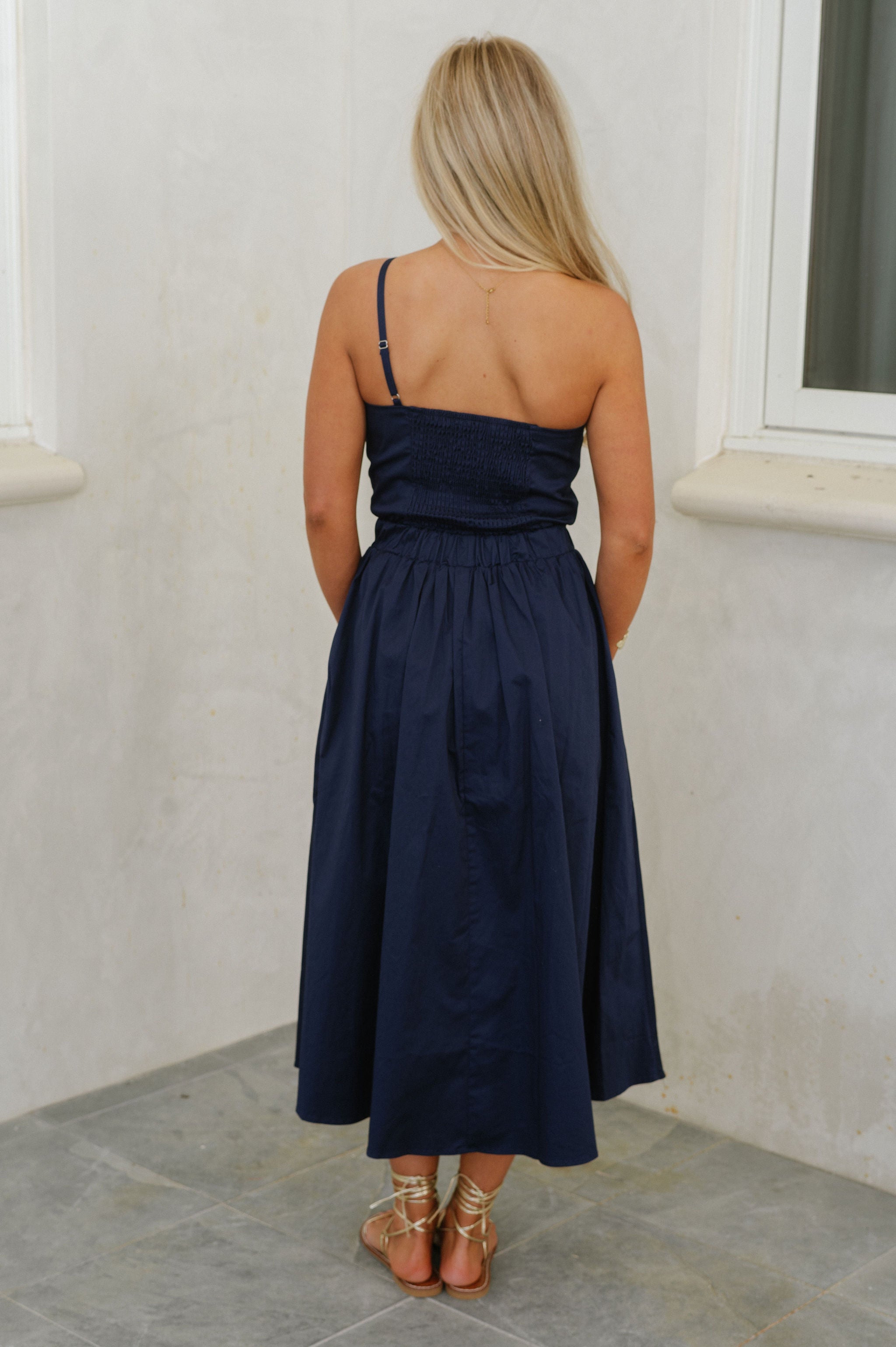 Knotted Midi Dress-Navy