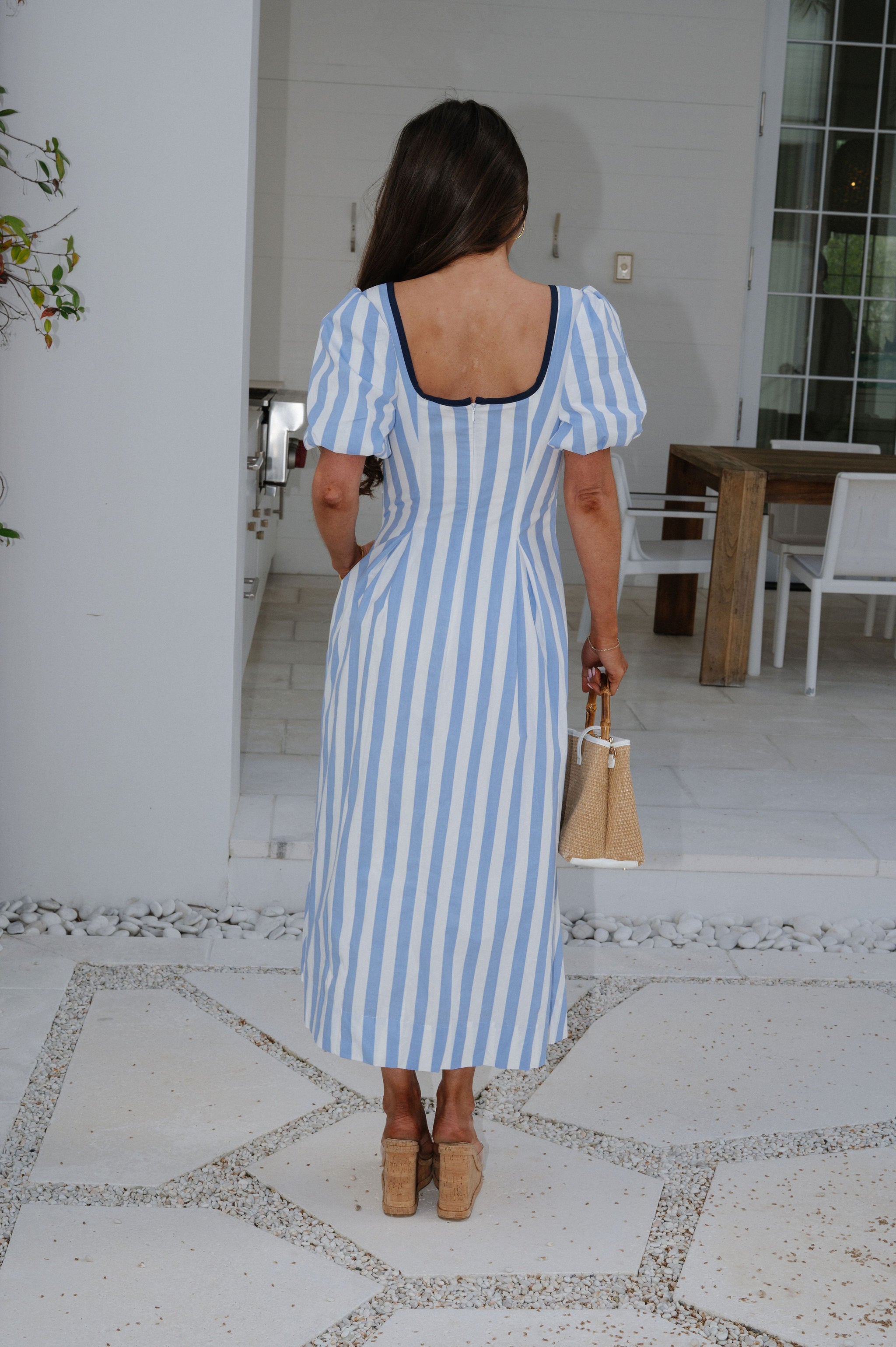 Kady Puff Sleeve Midi Dress-Blue