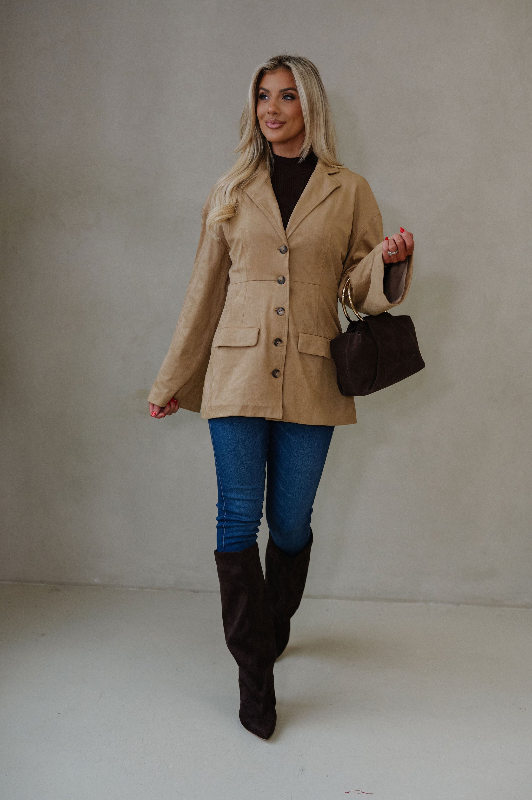 Miranda Faux Suede Jacket-Light Brown