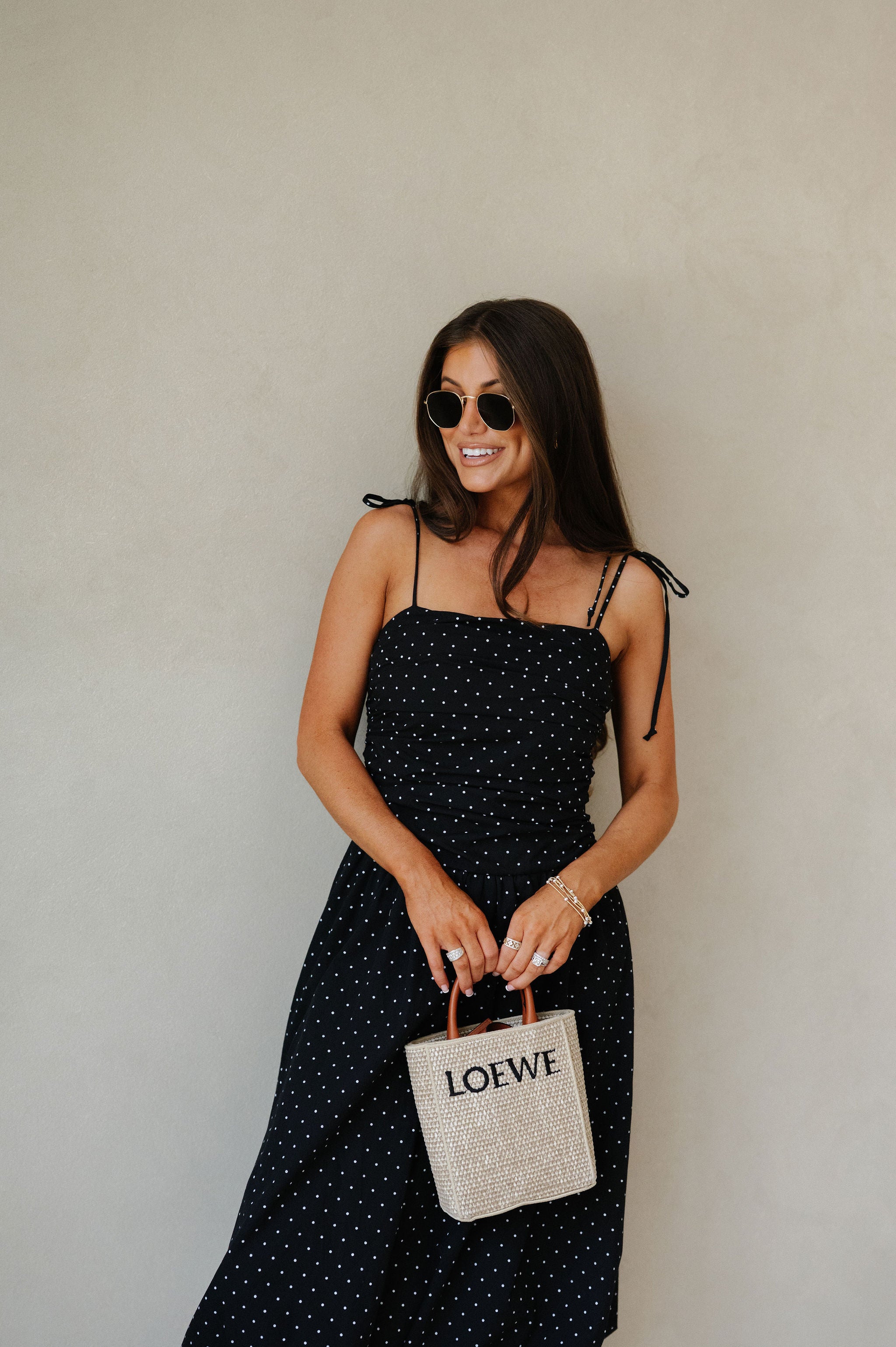 Polka Dot Bubble Hem Dress-Black/White