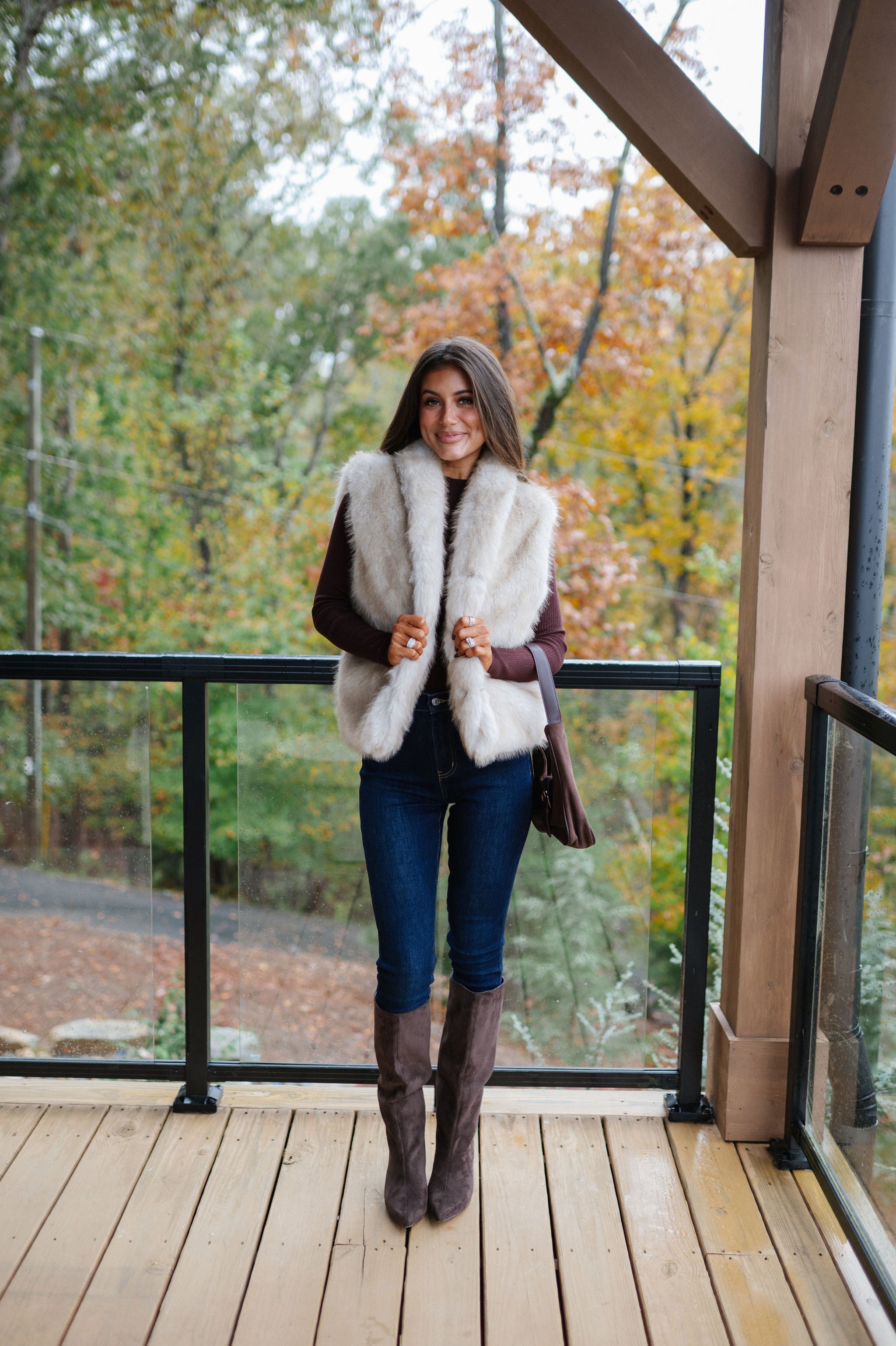 Collared Fur Vest-French Stone