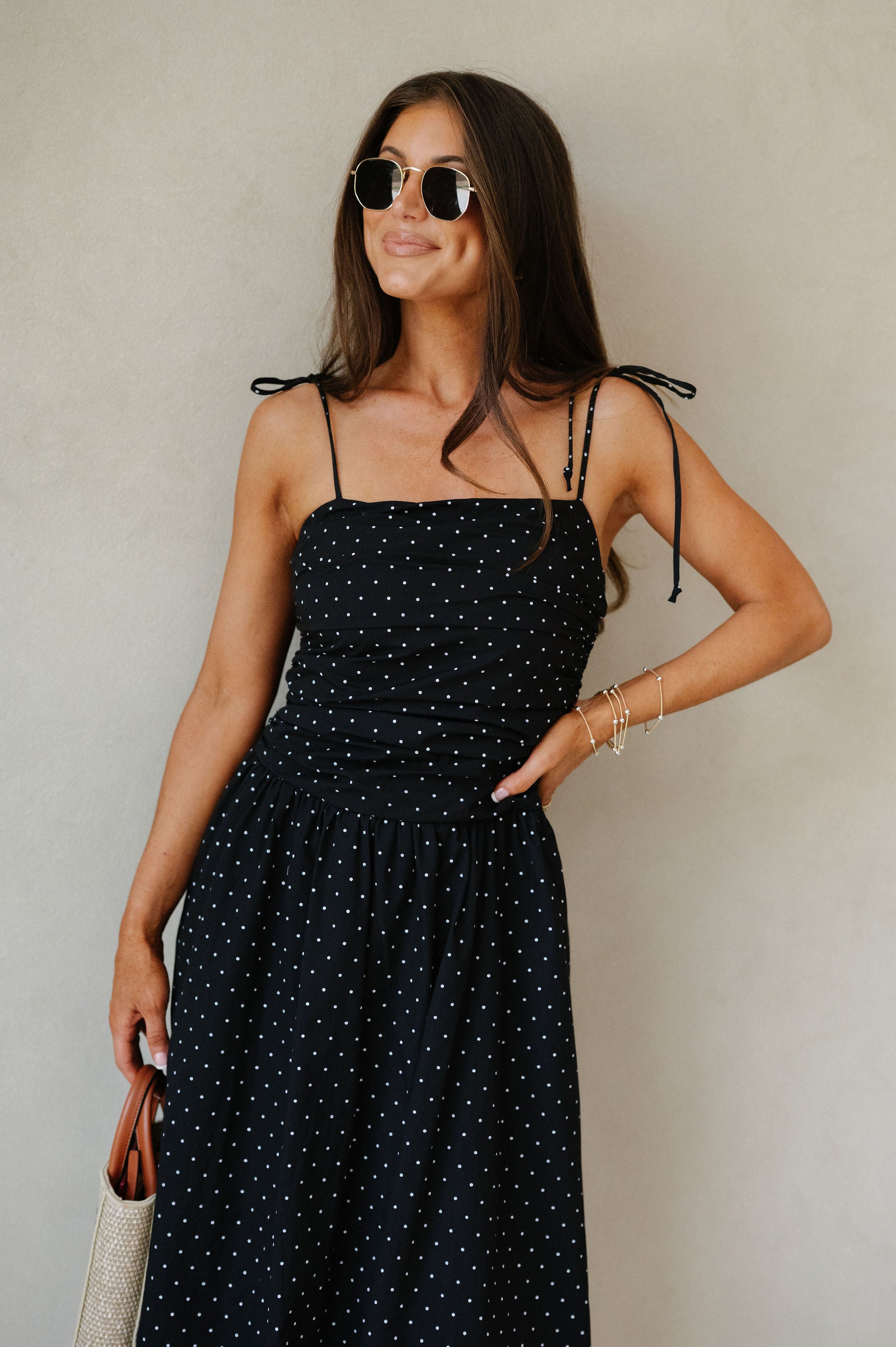 Polka Dot Bubble Hem Dress-Black/White