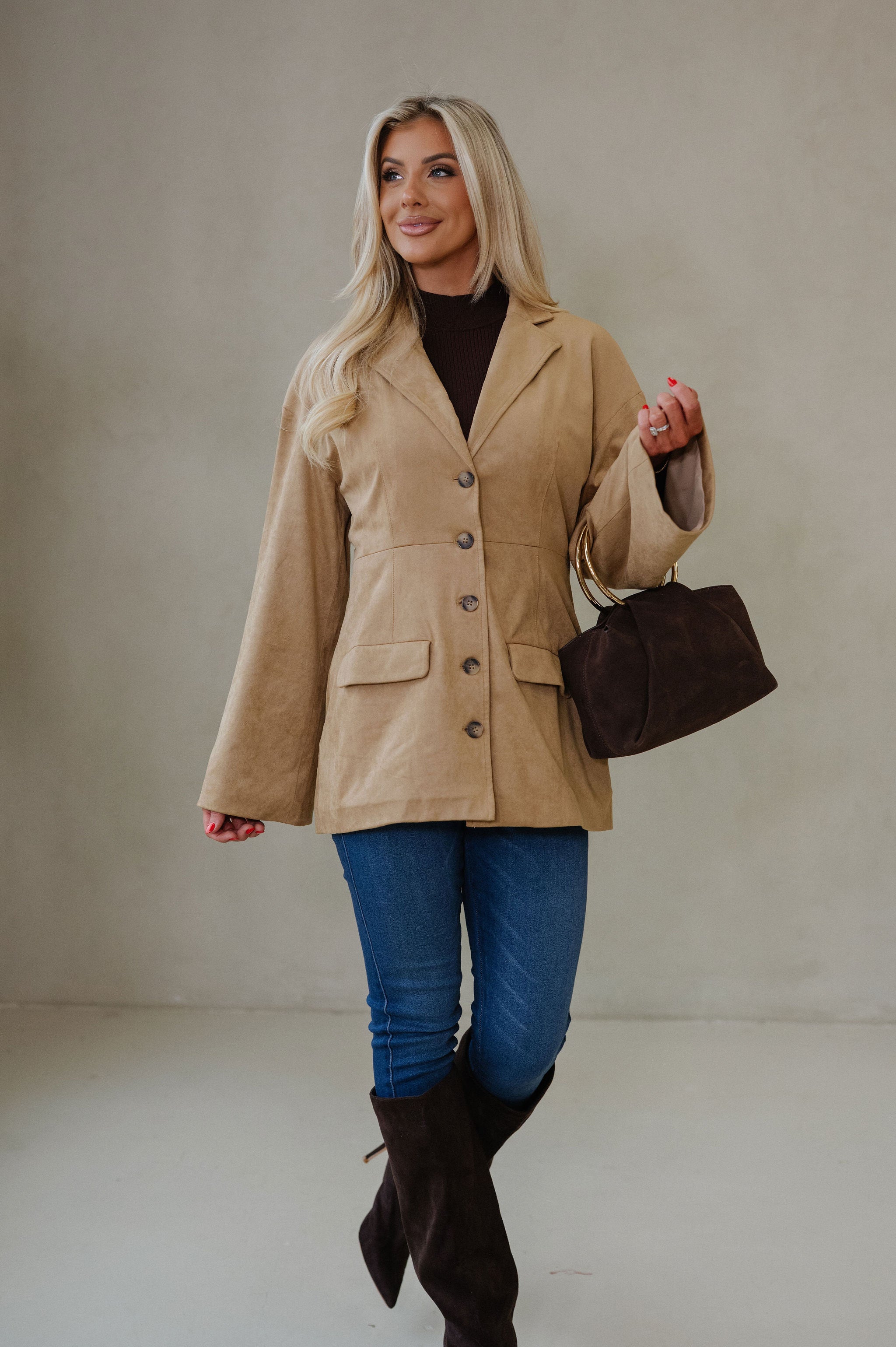 Miranda Faux Suede Jacket-Light Brown