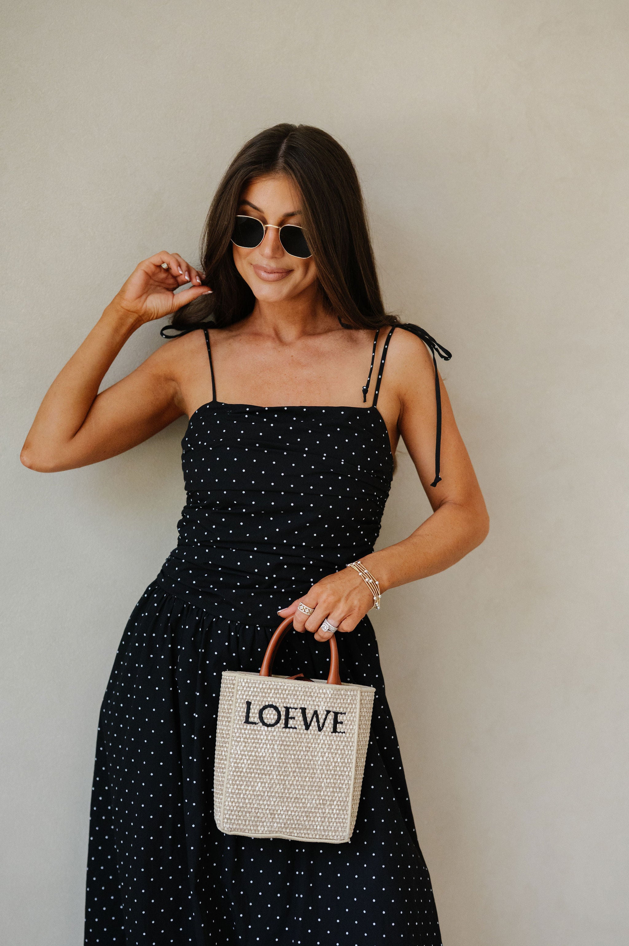 Polka Dot Bubble Hem Dress-Black/White