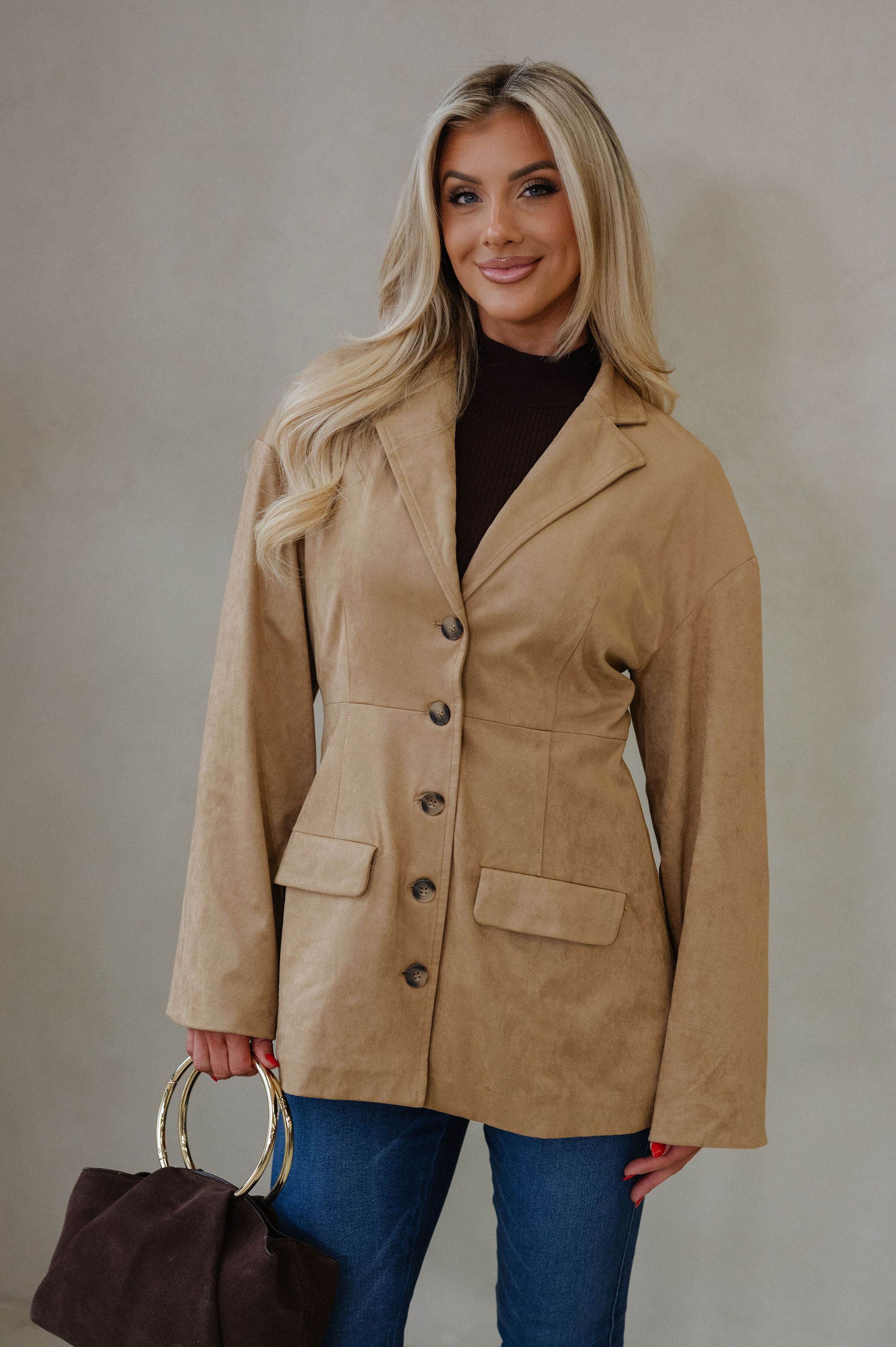Miranda Faux Suede Jacket-Light Brown
