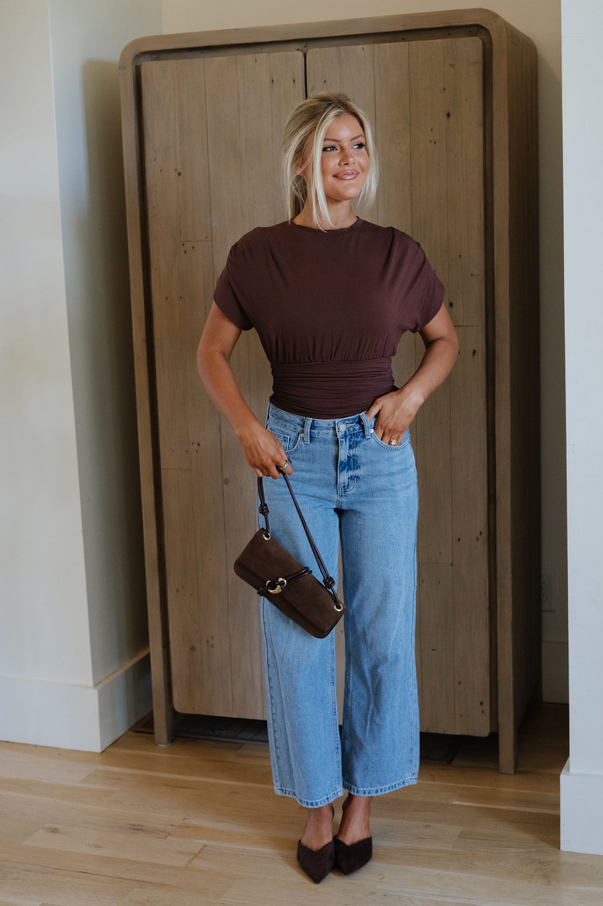 Jessie Cinched Top-Chocolate Brown