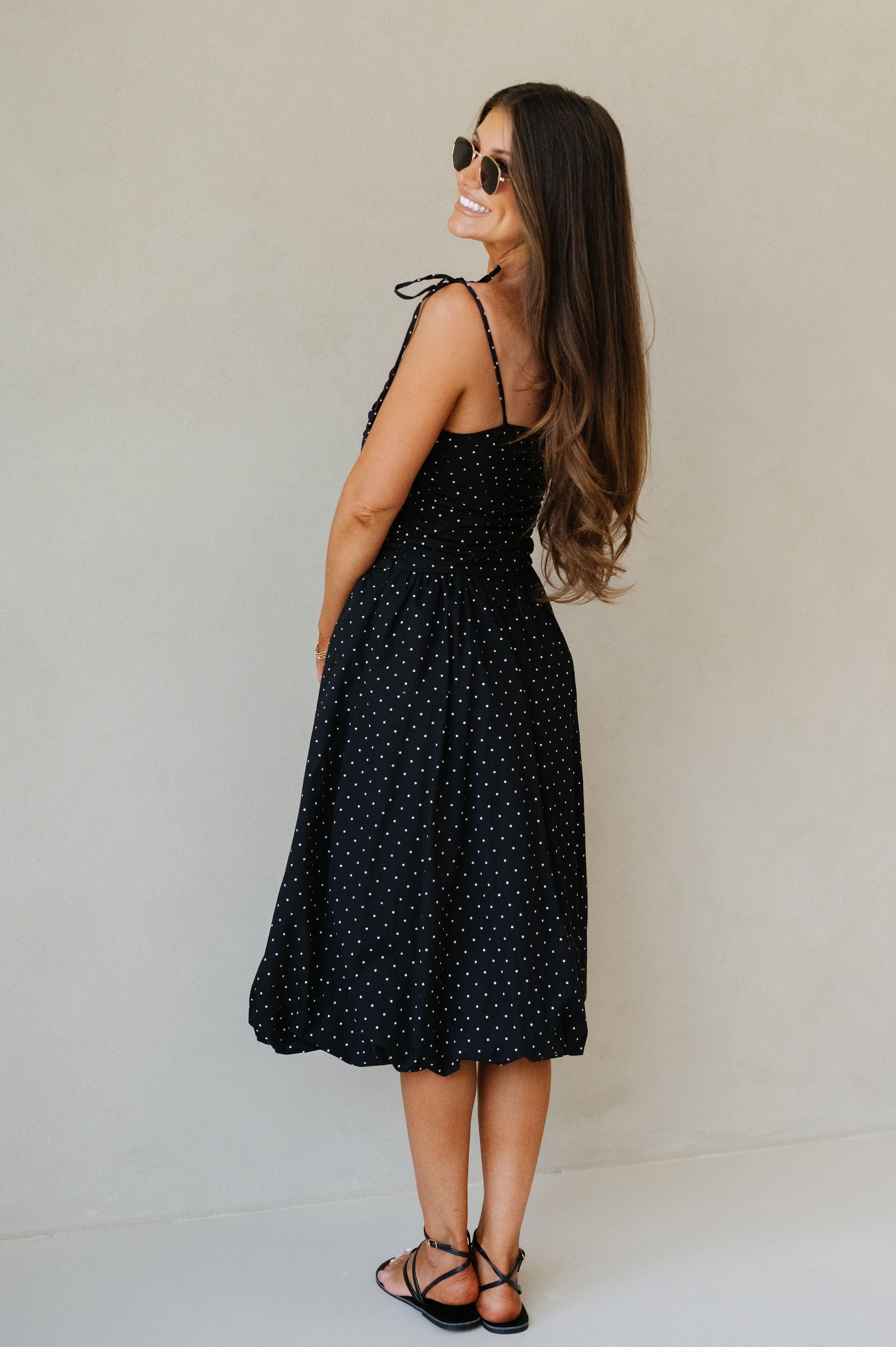 Polka Dot Bubble Hem Dress-Black/White