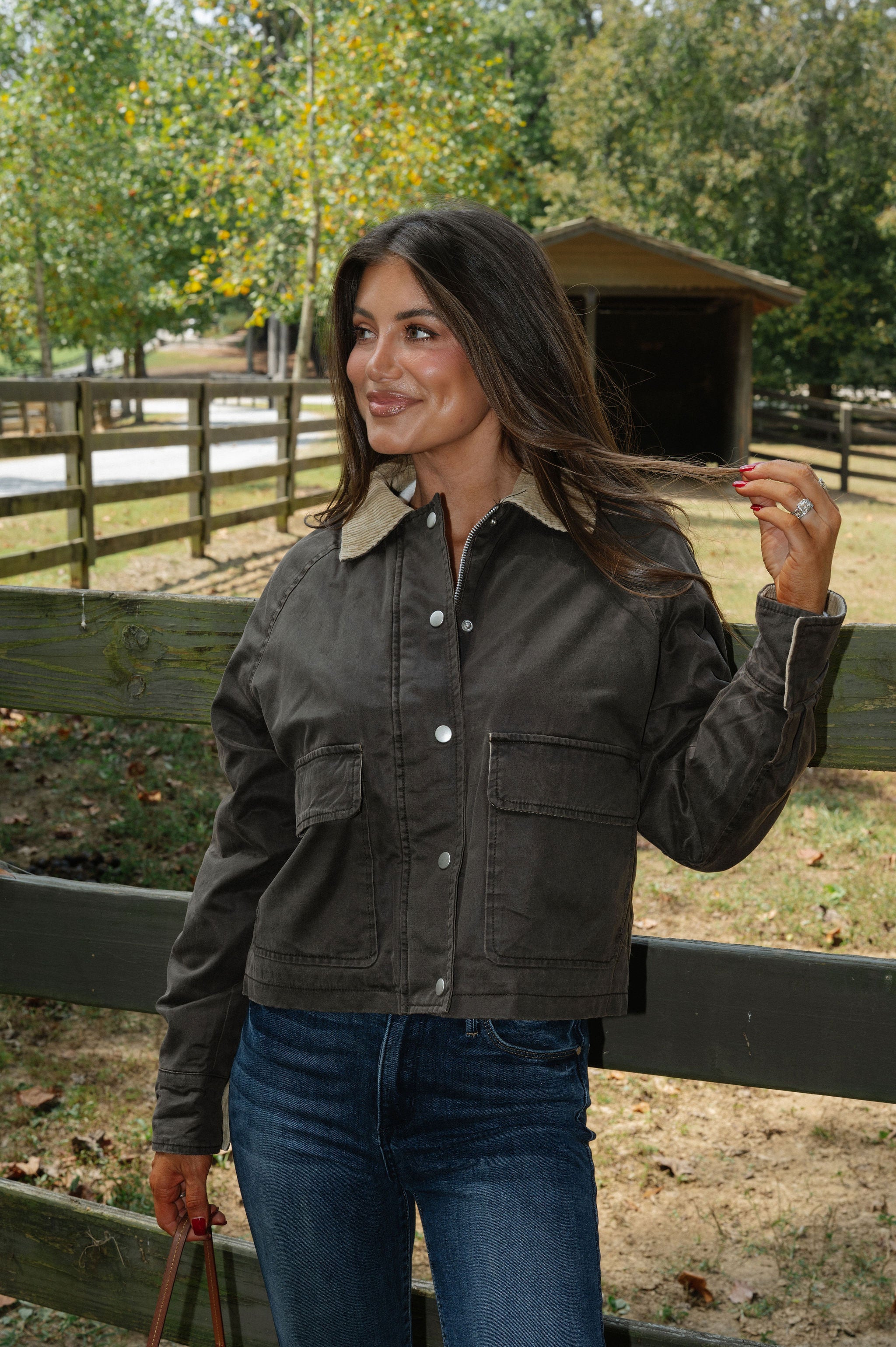Selena Corduroy Barn Jacket-Vintage Black
