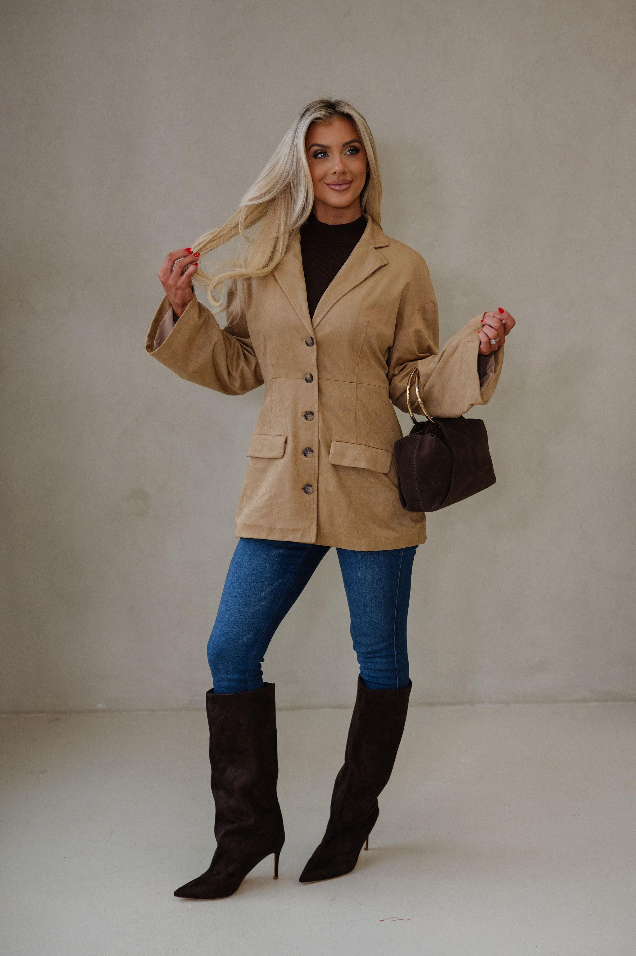 Miranda Faux Suede Jacket-Light Brown