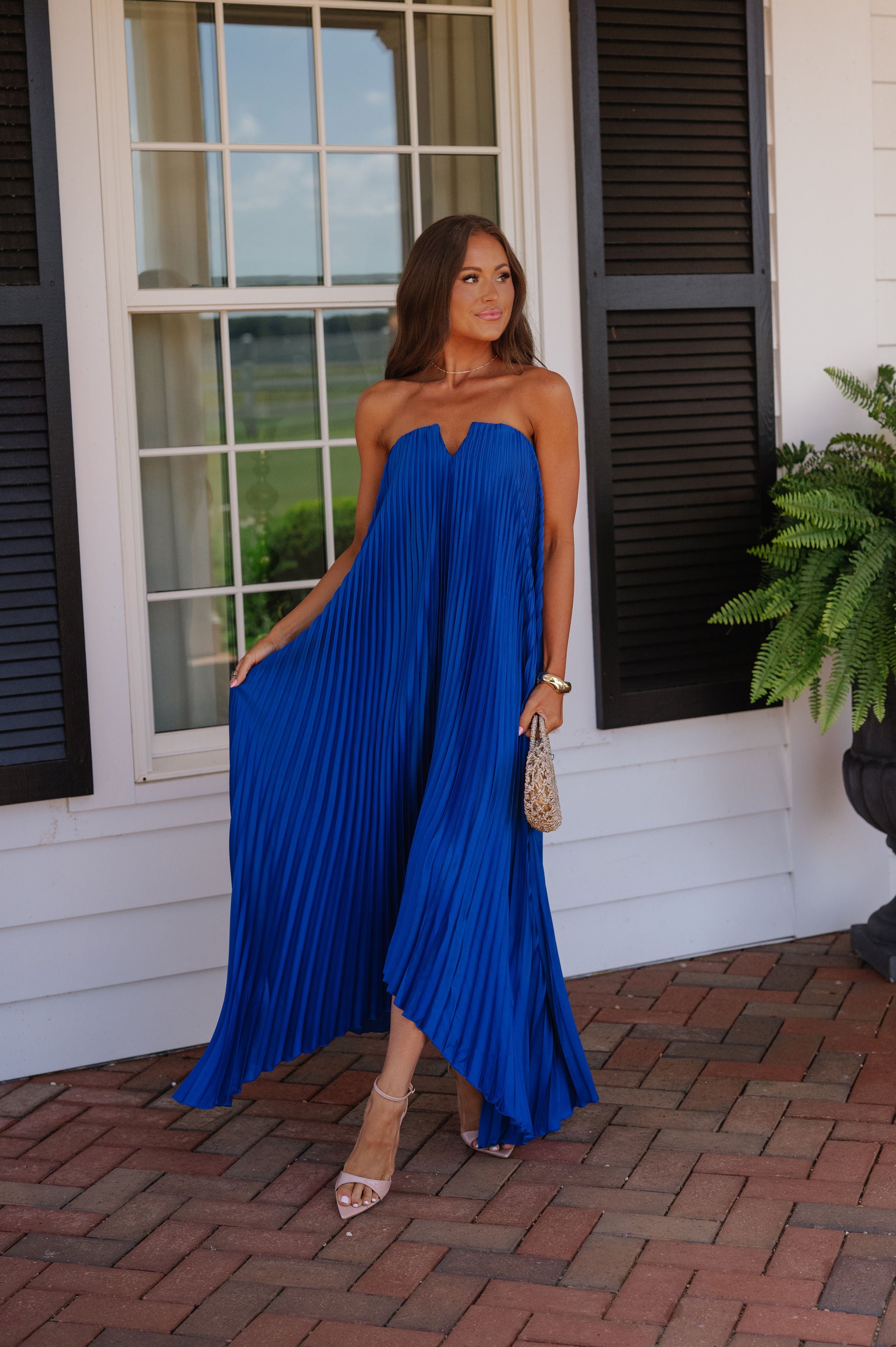Madeline Pleated Dress-Royal Blue