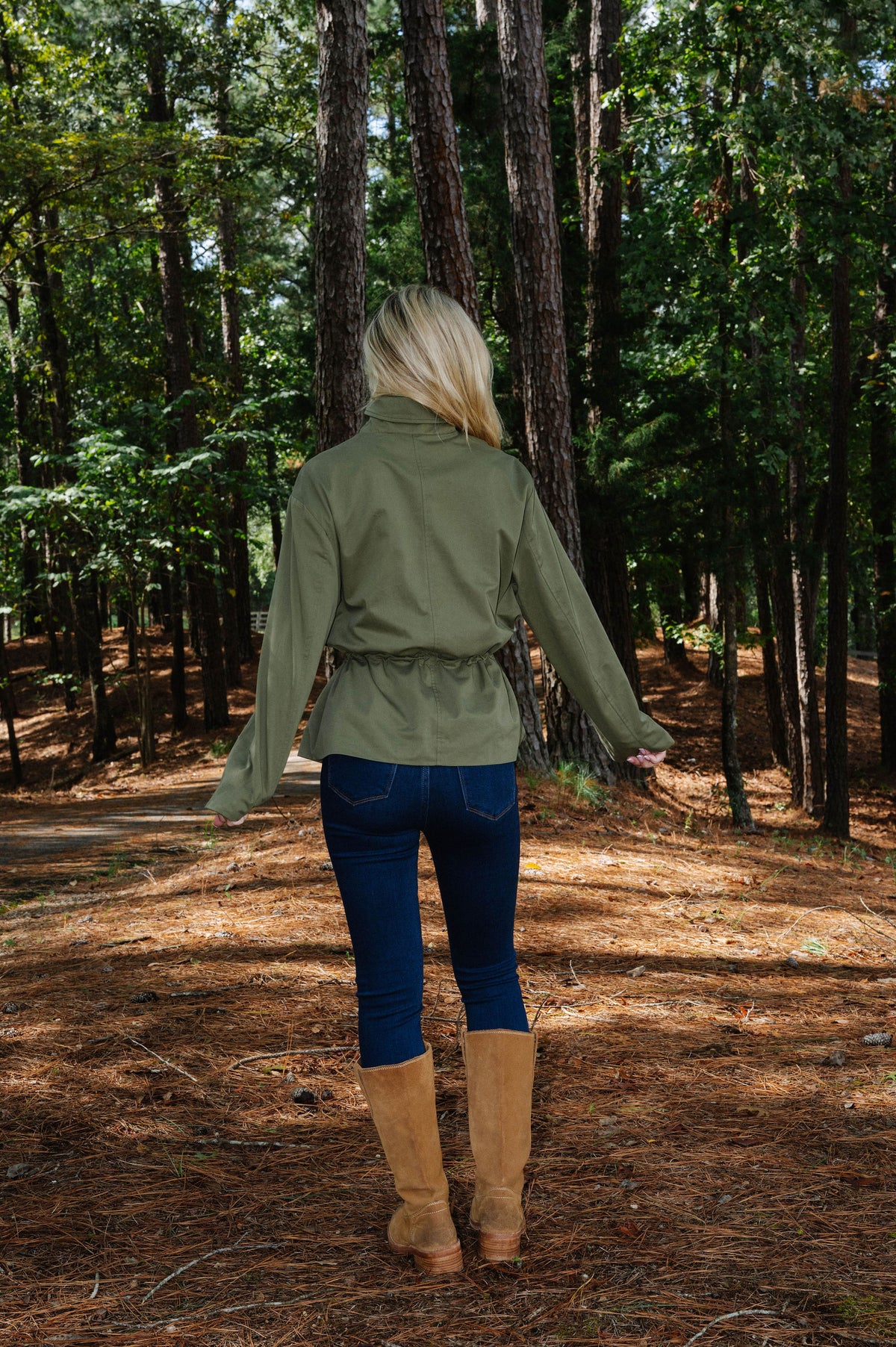 Olivia Drawstring Waist Utility Jacket-Olive