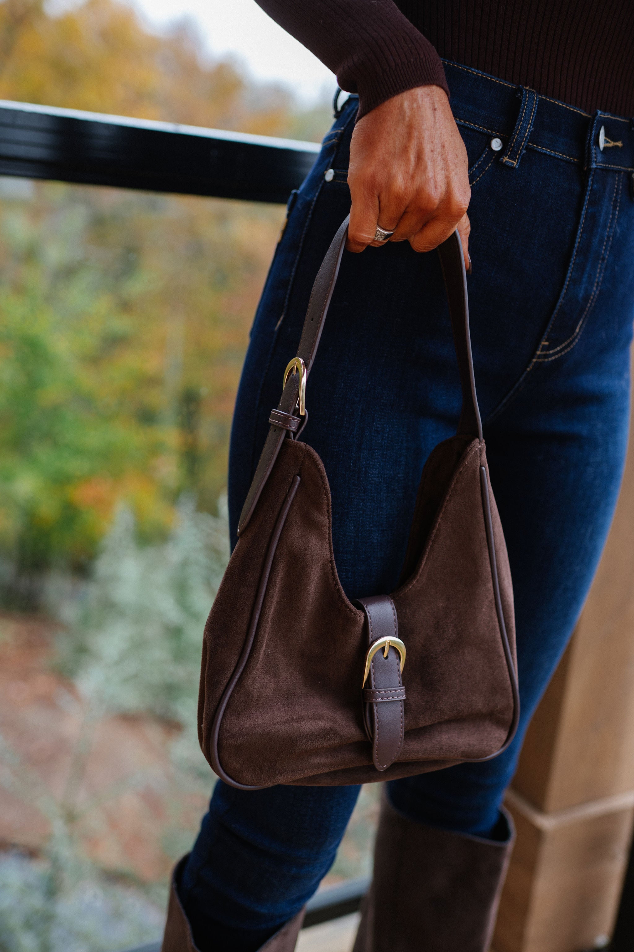 Darcy Suede Handbag-Brown