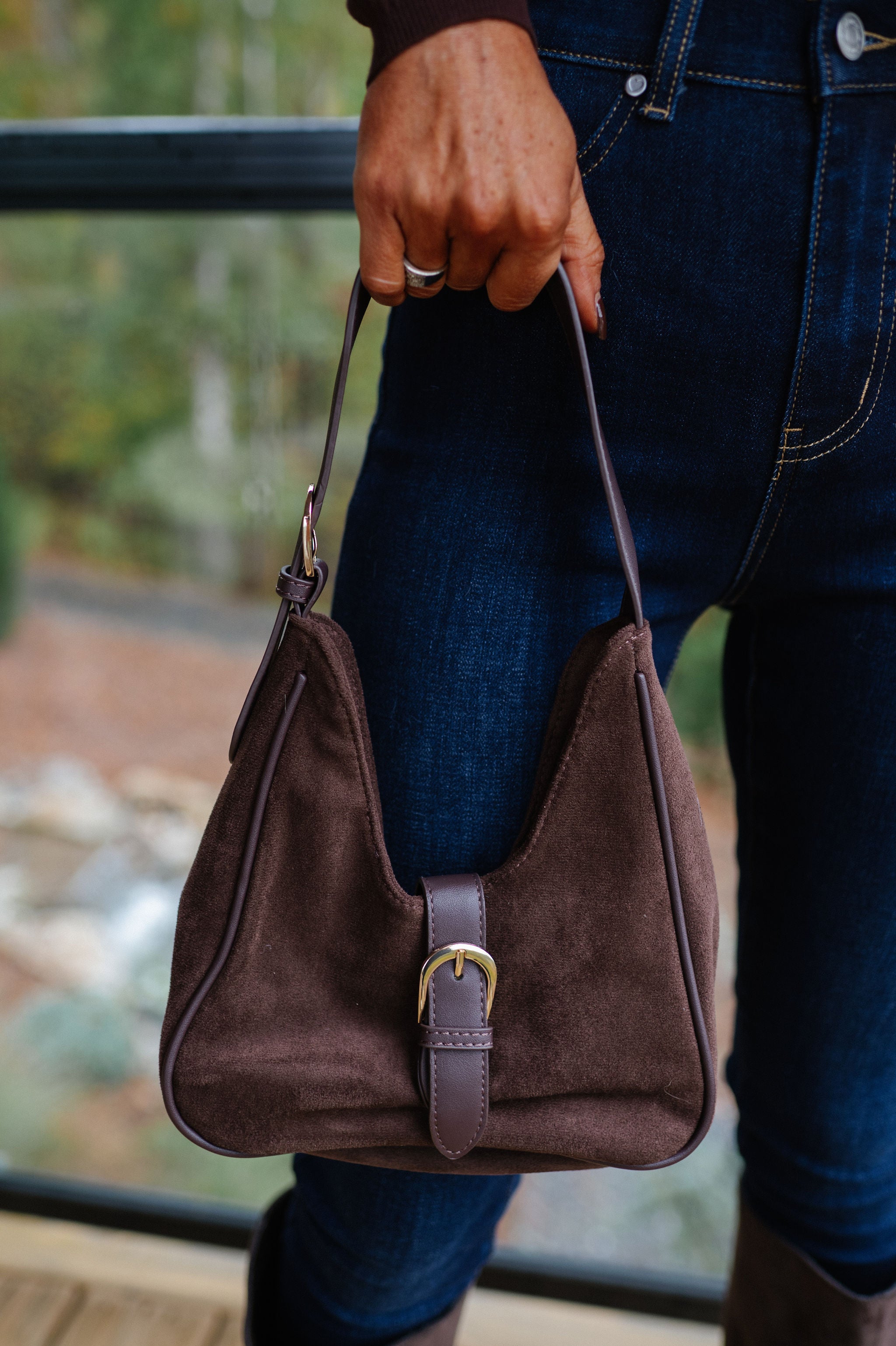 Darcy Suede Handbag-Brown