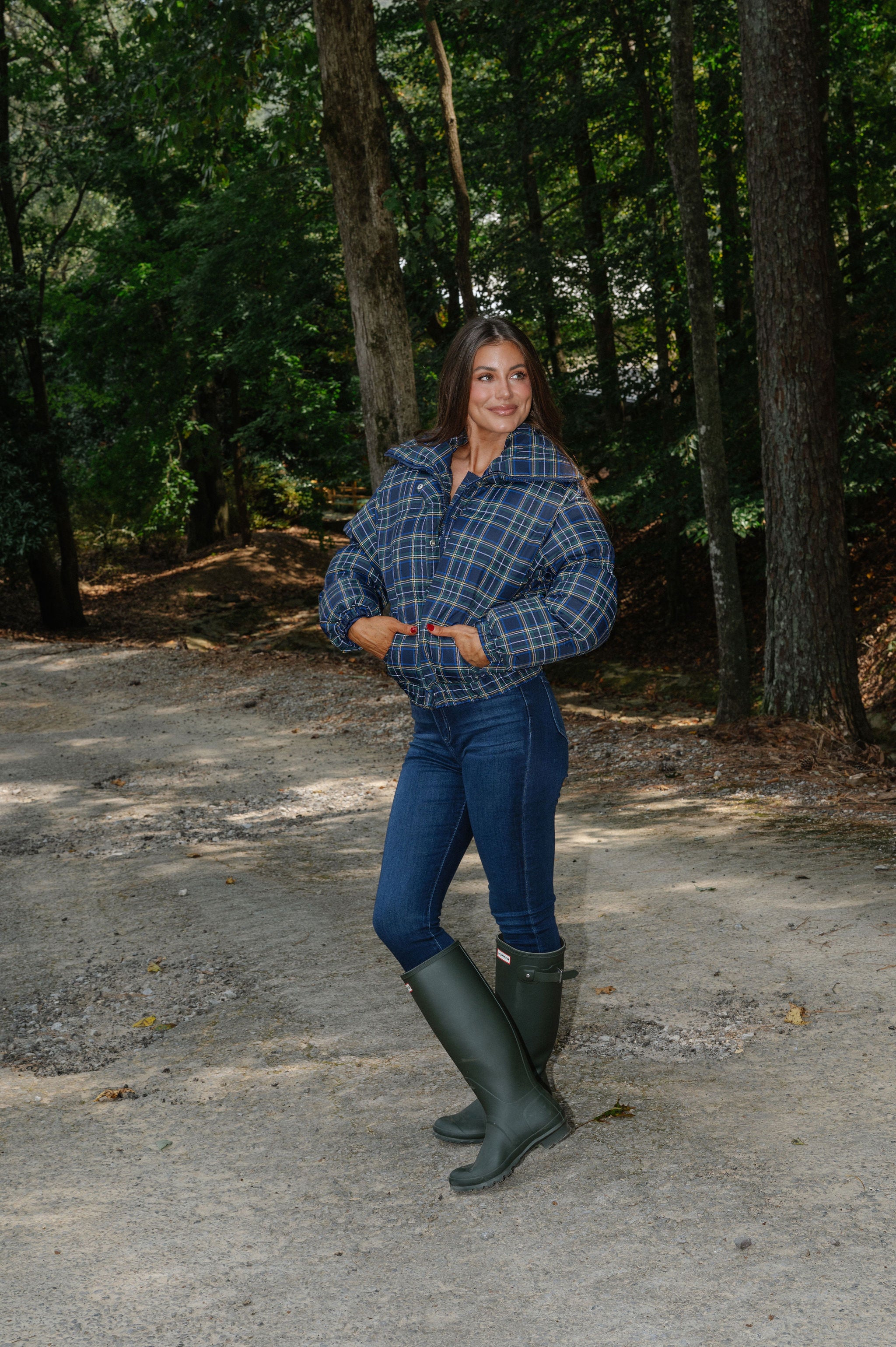 Madeline Plaid Jacket-Navy