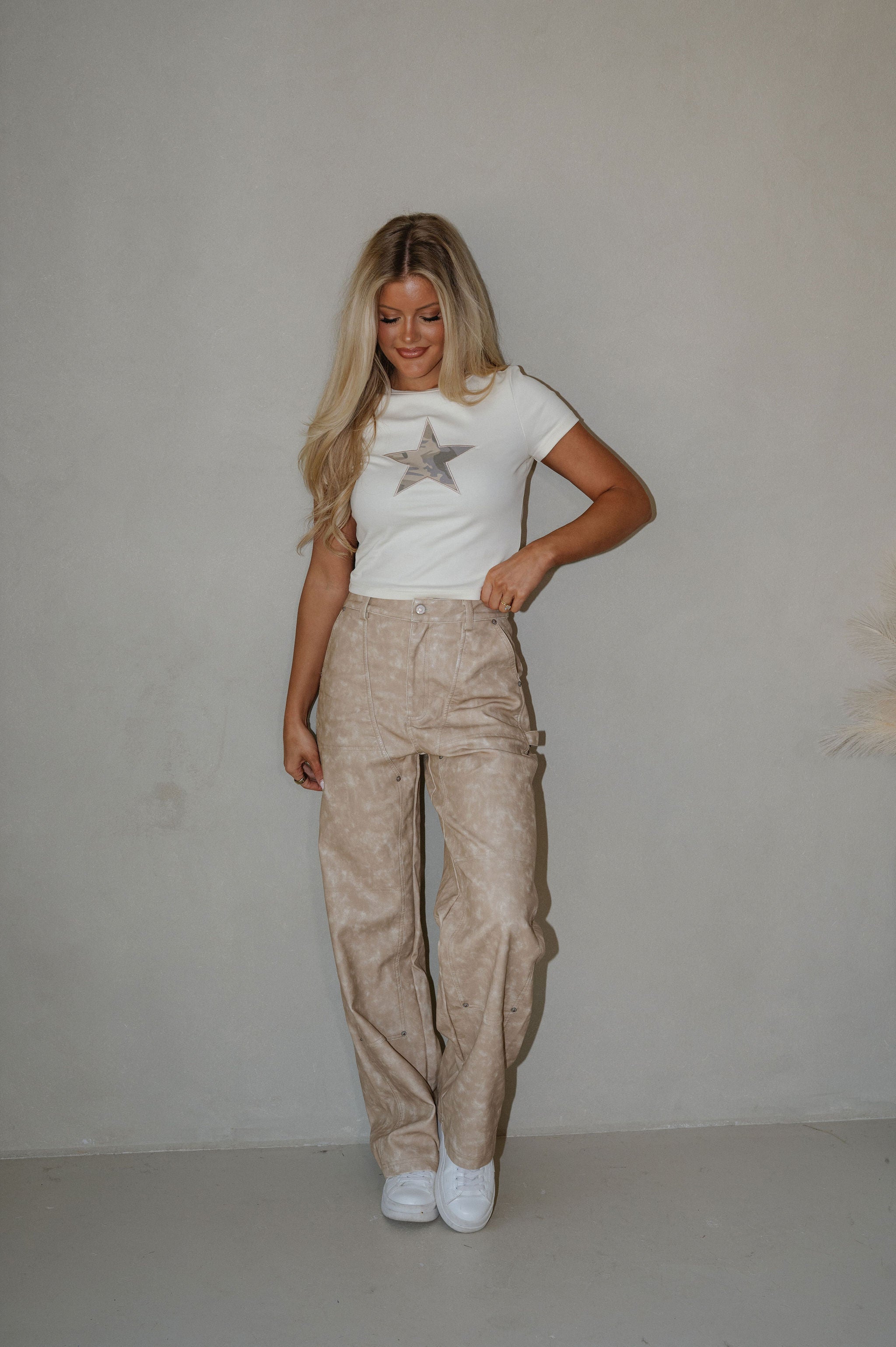 Mable Faux Leather Pants-Beige