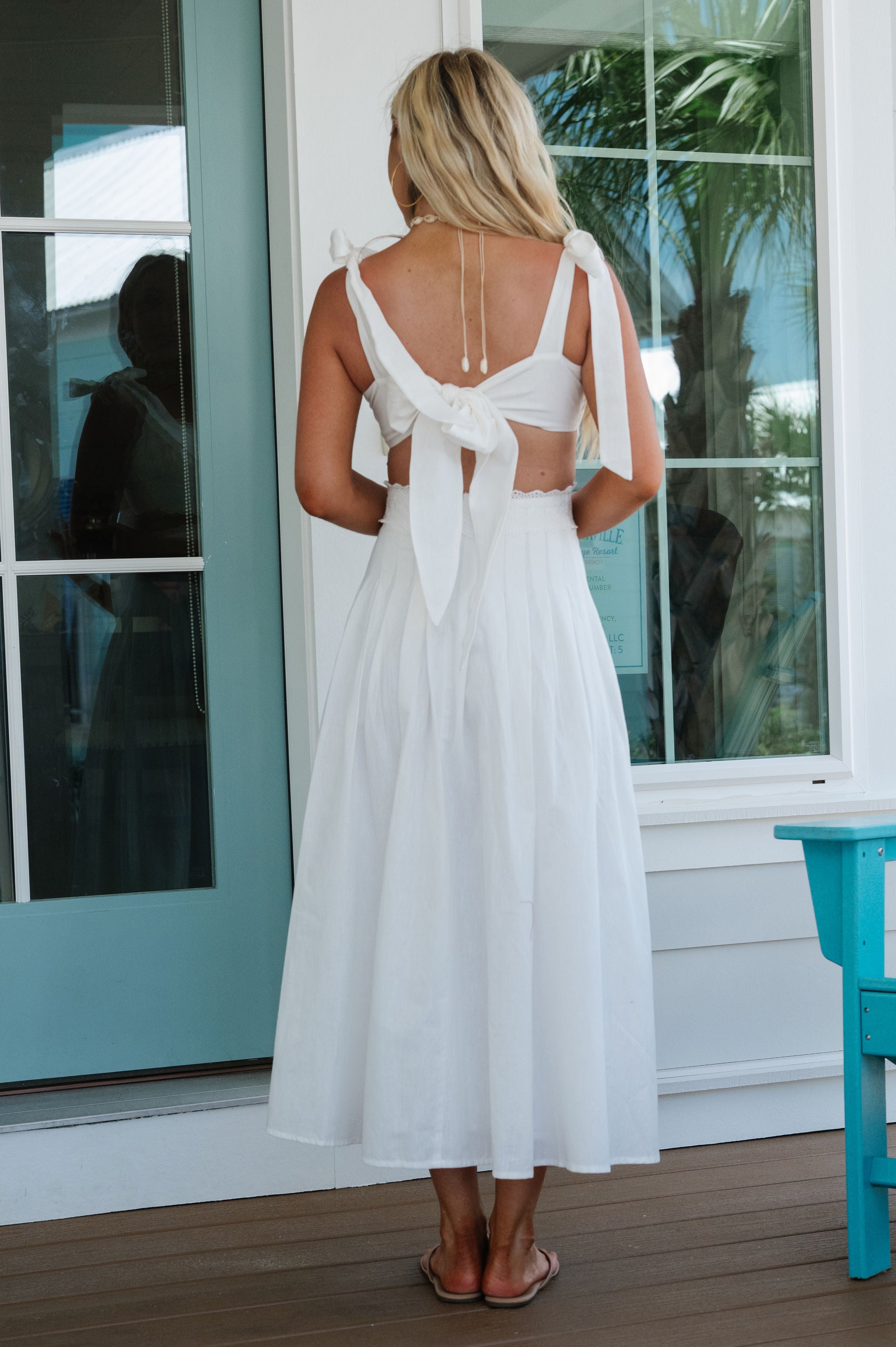 Evie Lace Trim Midi Dress-Off White