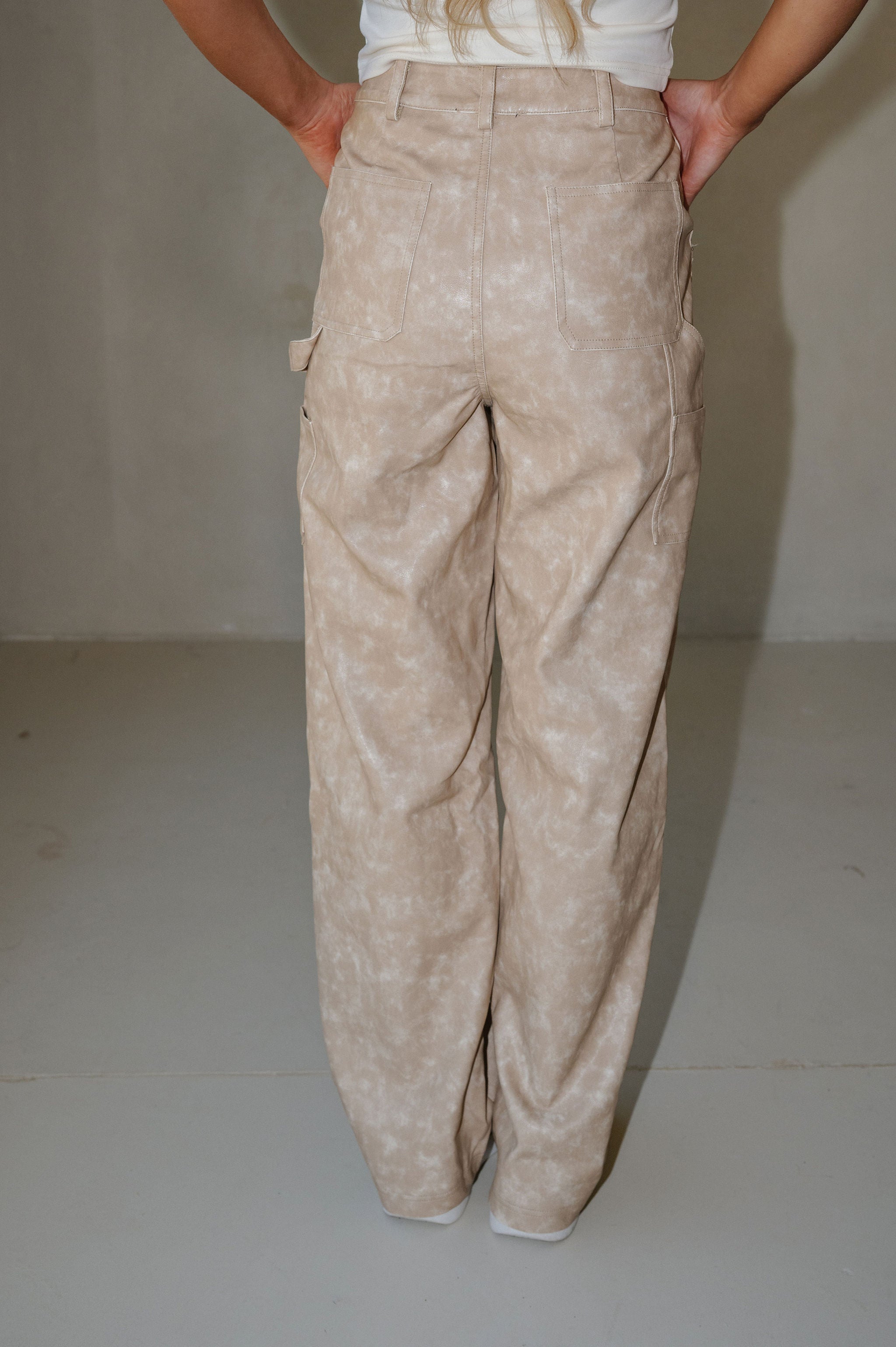 Mable Faux Leather Pants-Beige
