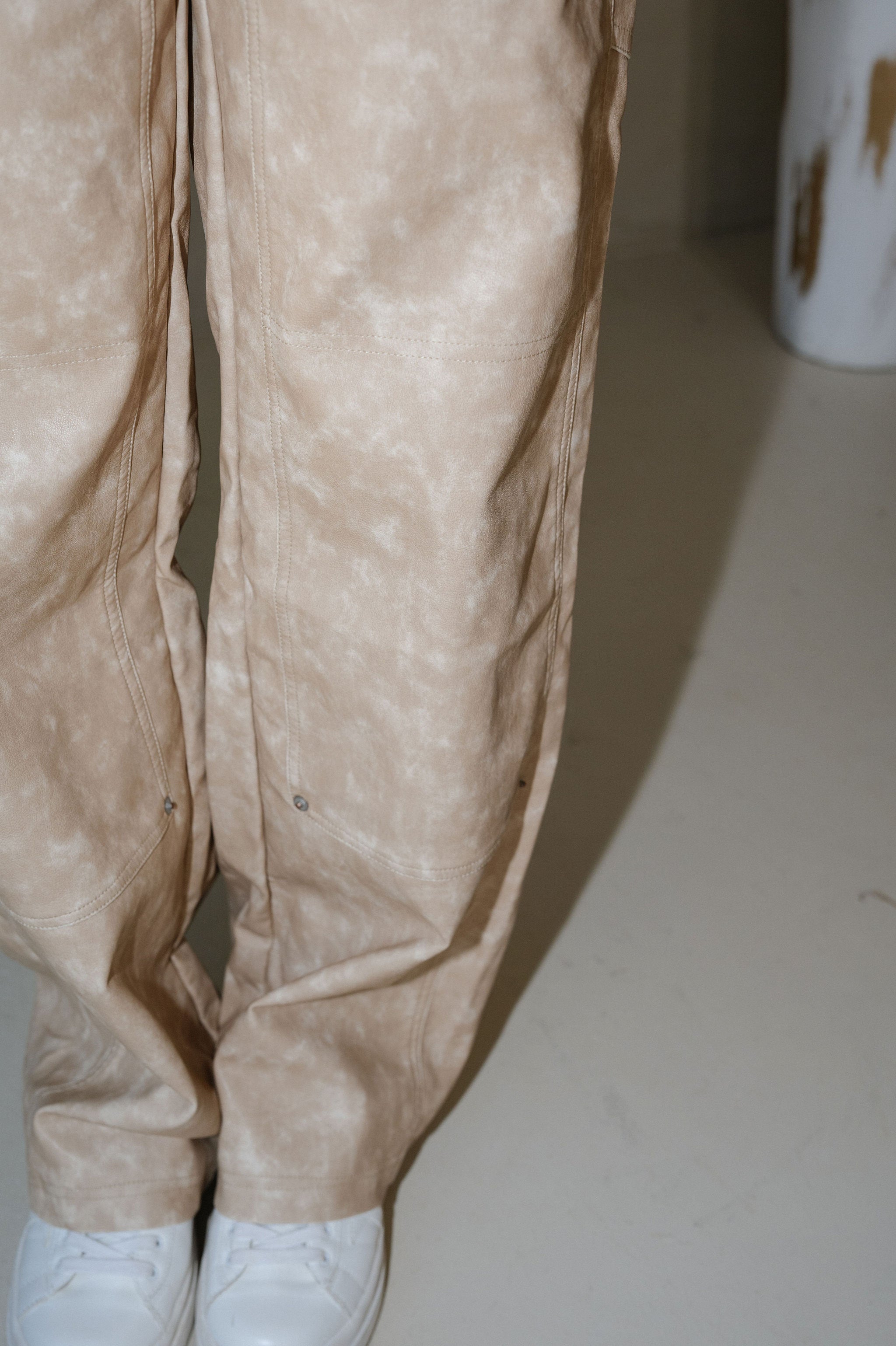 Mable Faux Leather Pants-Beige