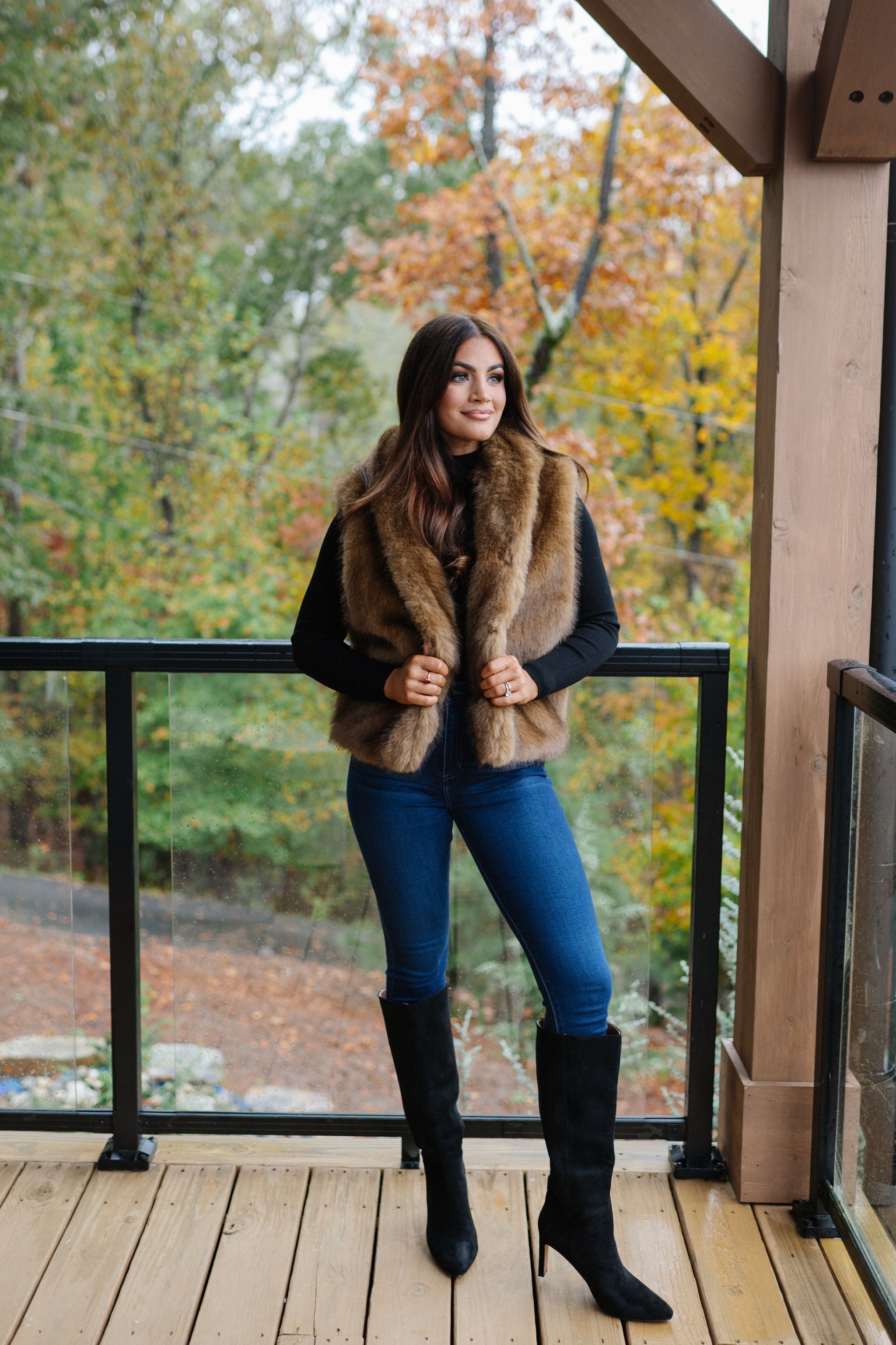 Collared Fur Vest-Light Brown