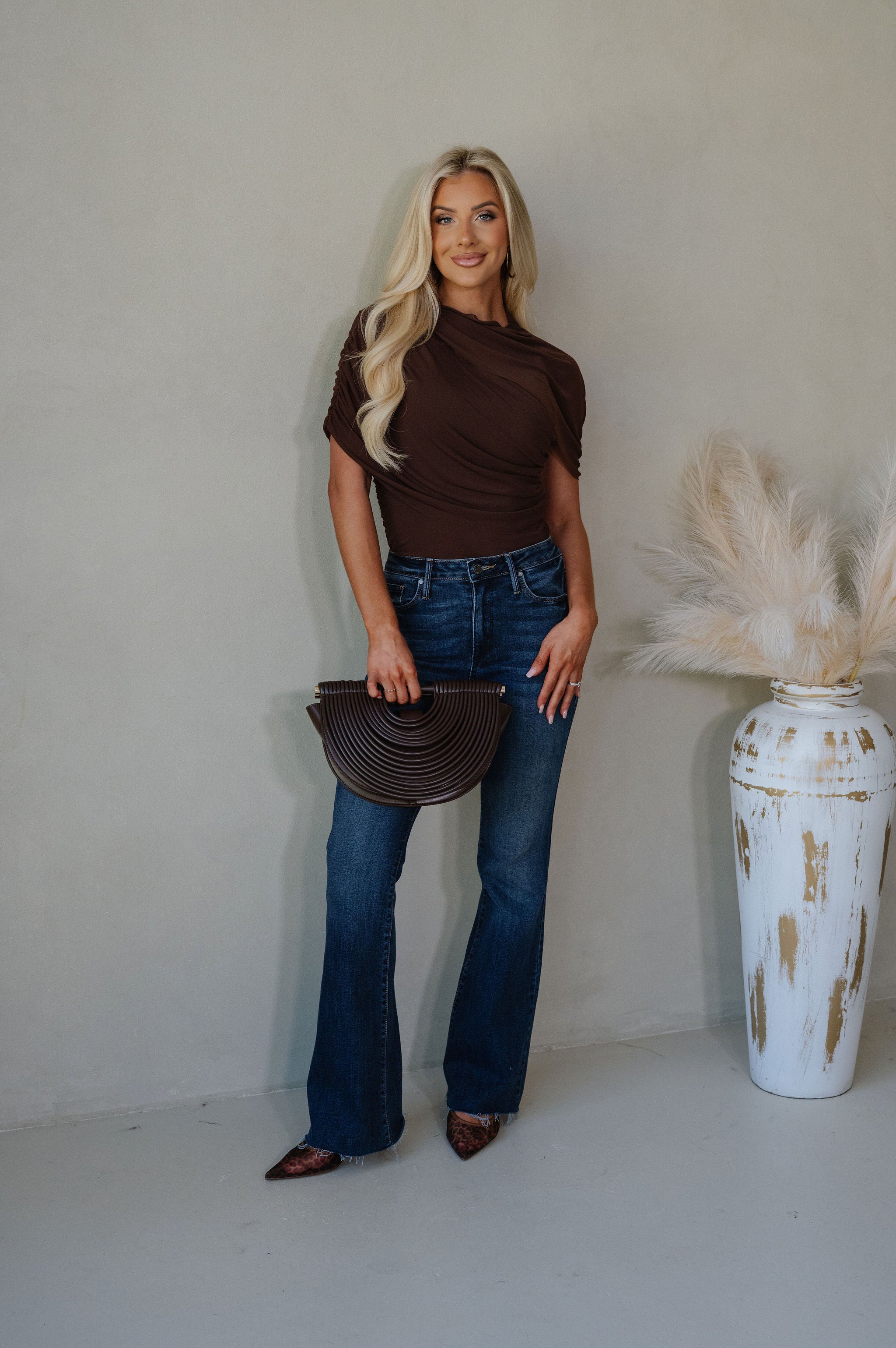 Mesh Mock Neck Top-Chocolate