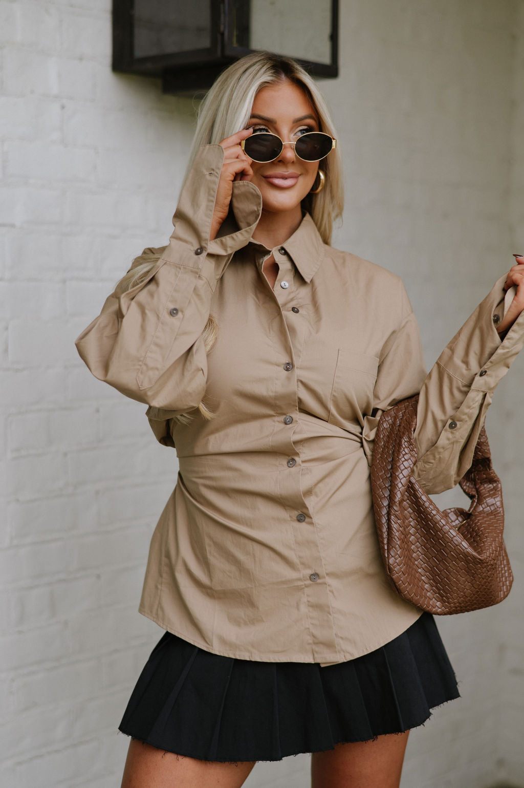 Christie Button Down Shirt-Taupe