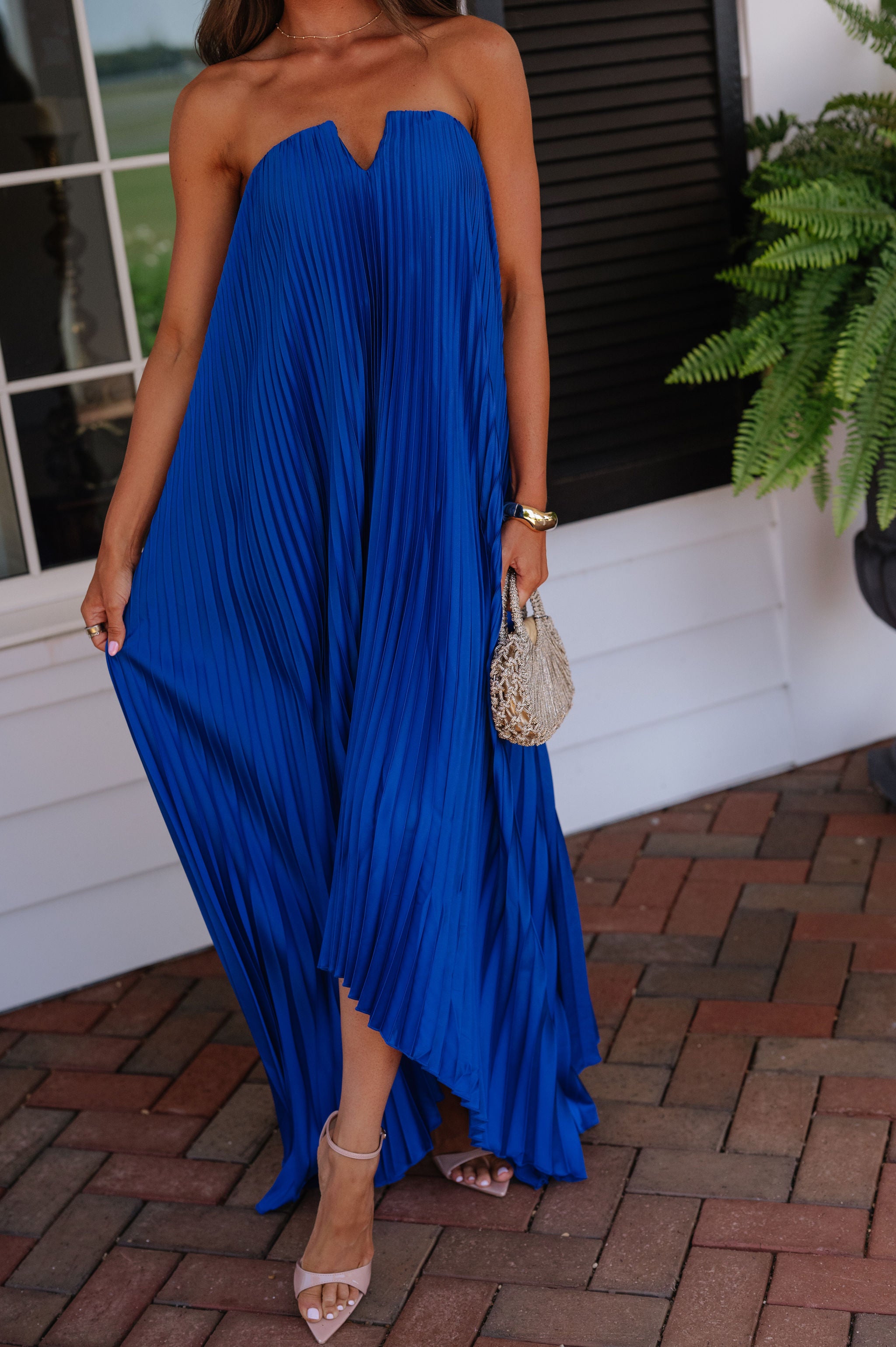 Madeline Pleated Dress-Royal Blue