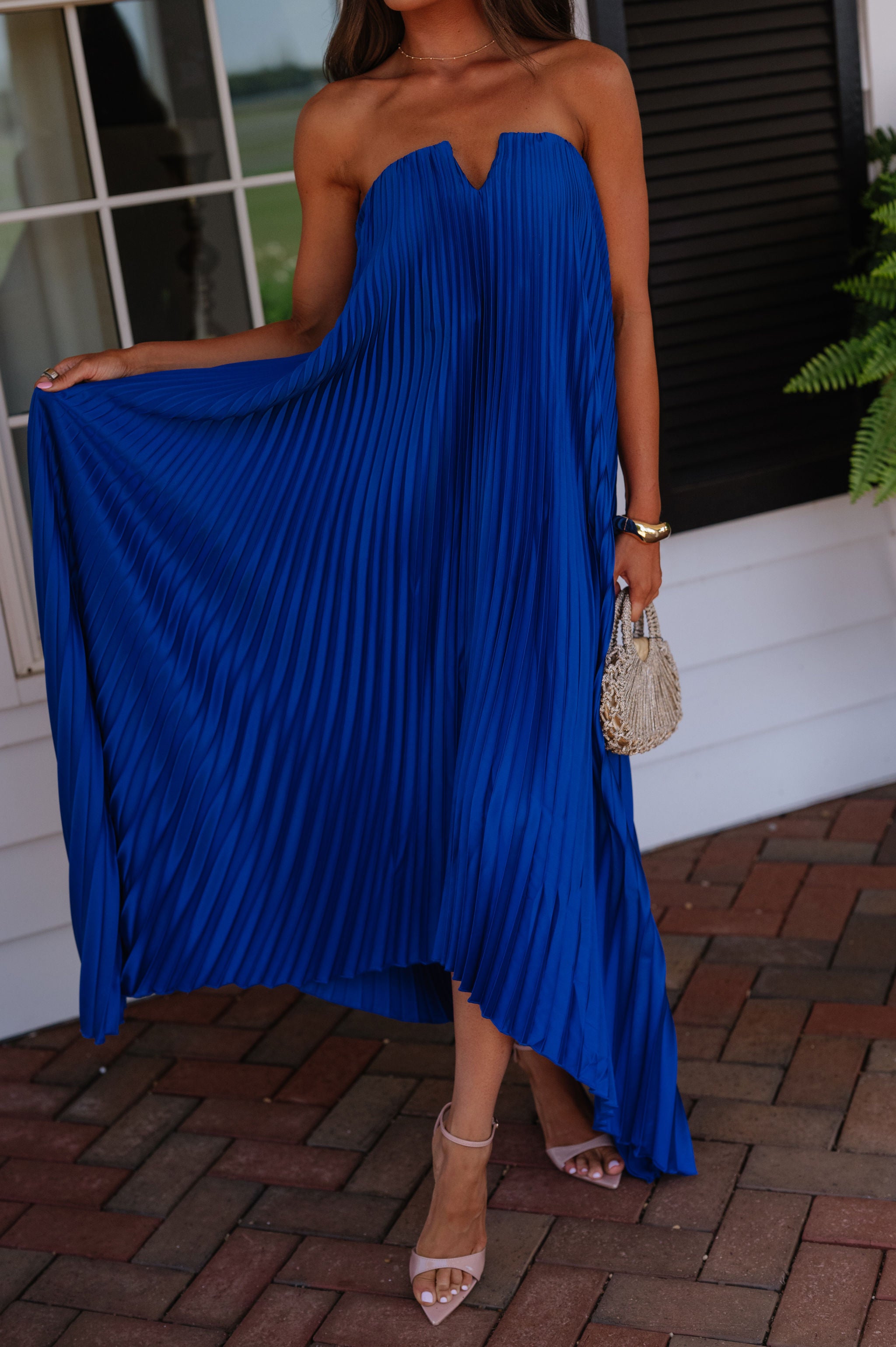 Madeline Pleated Dress-Royal Blue