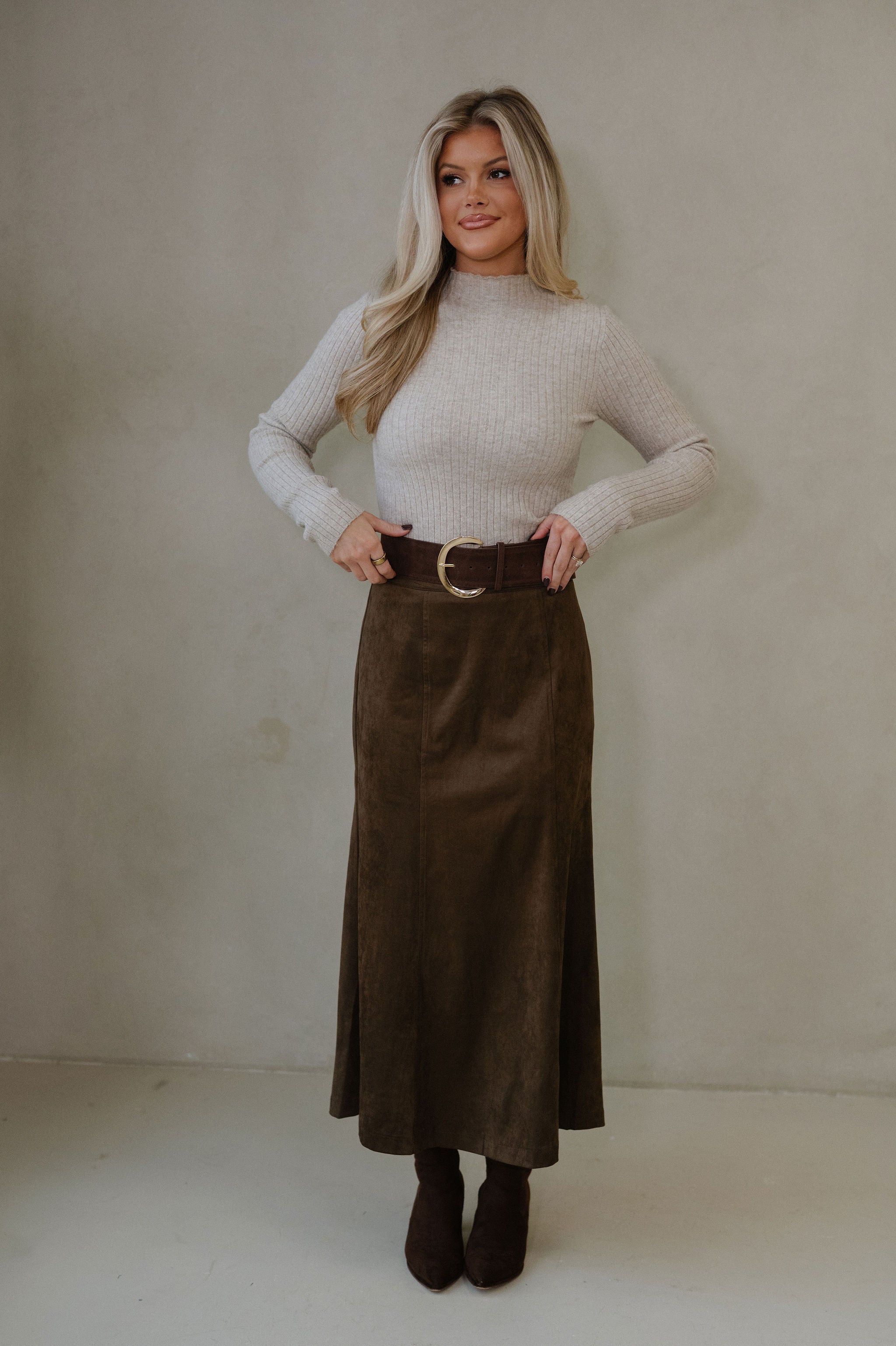 Pressley Midi Skirt-Dark Oak