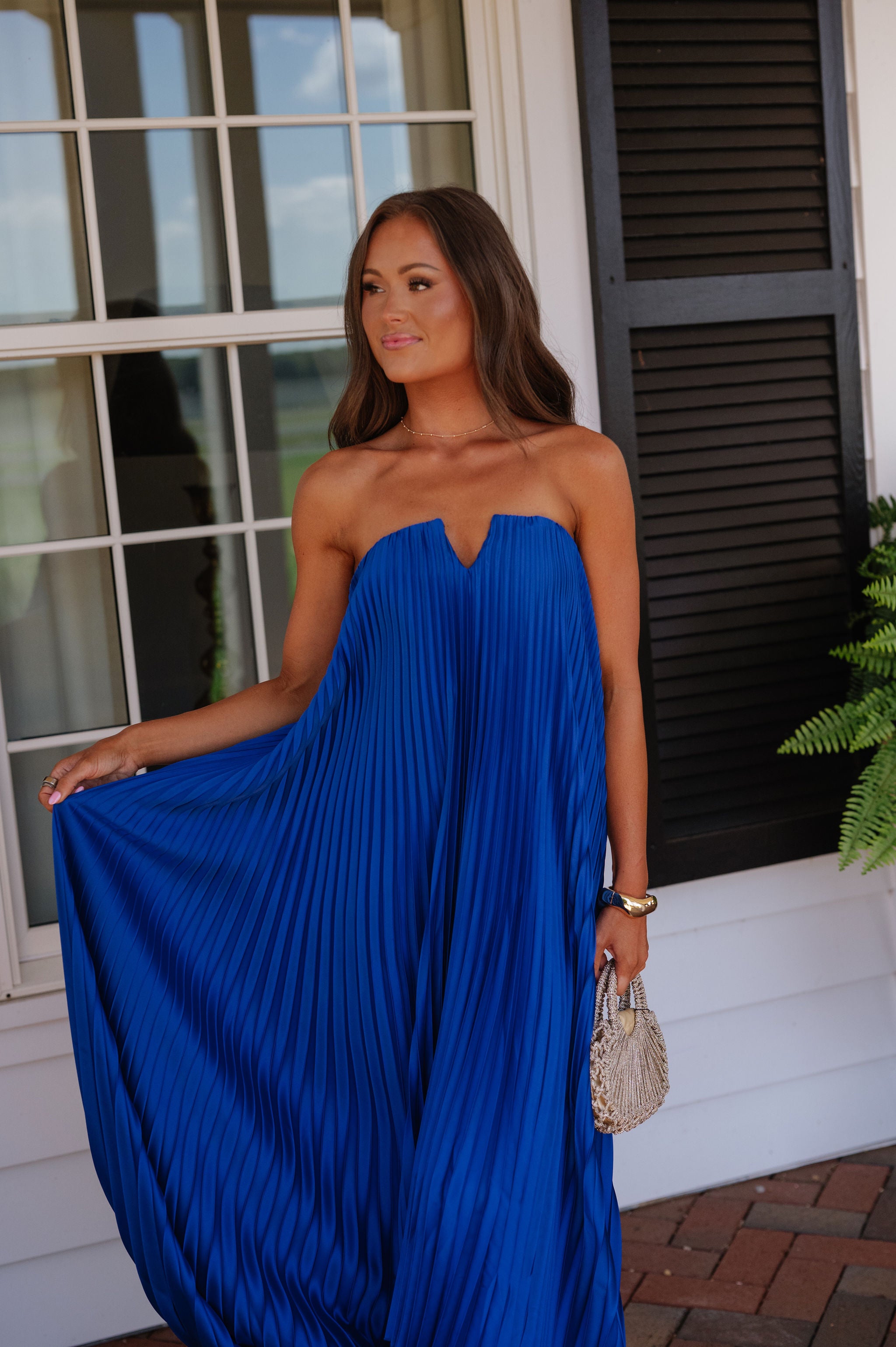 Madeline Pleated Dress-Royal Blue