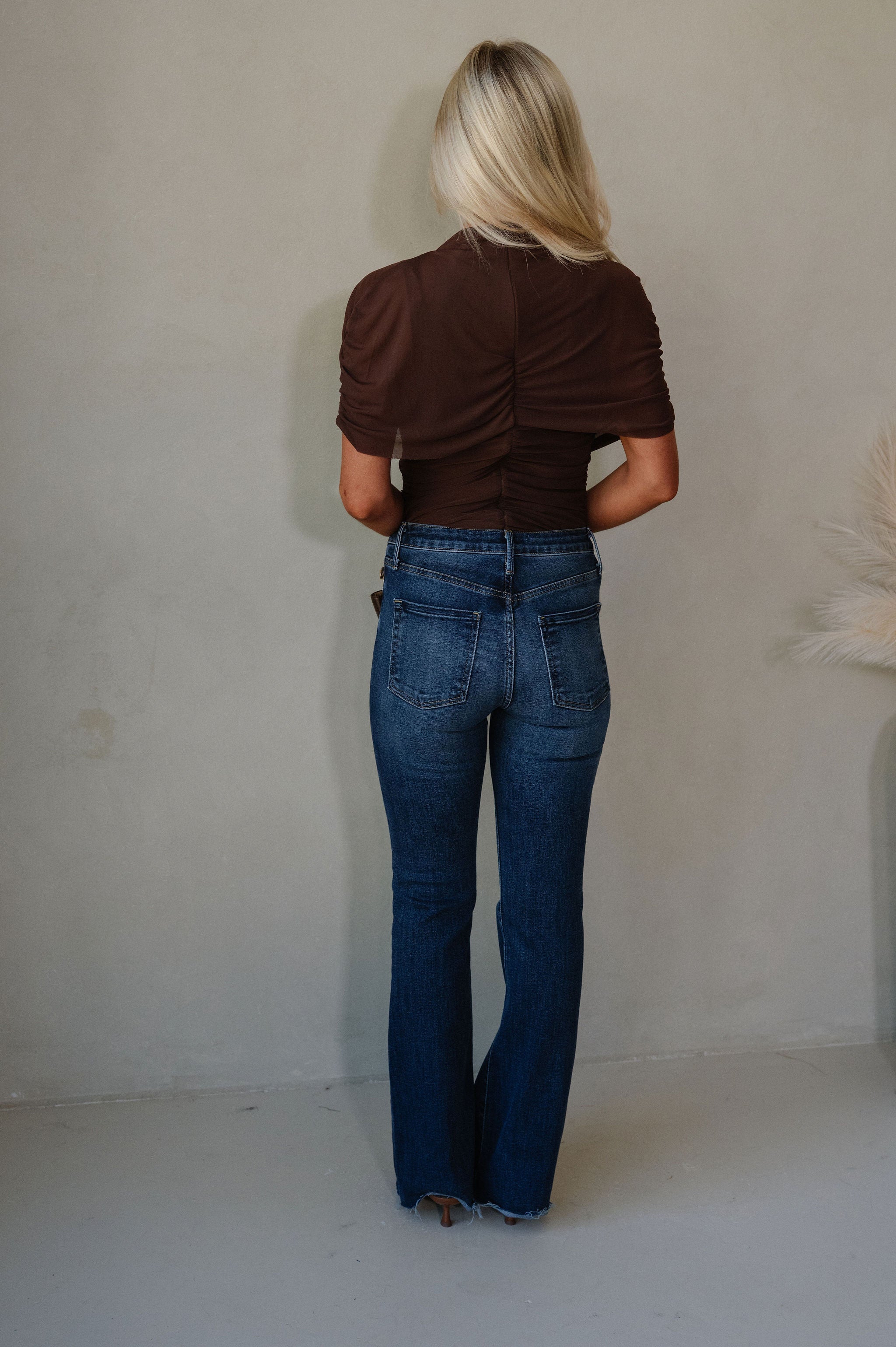 Mesh Mock Neck Top-Chocolate