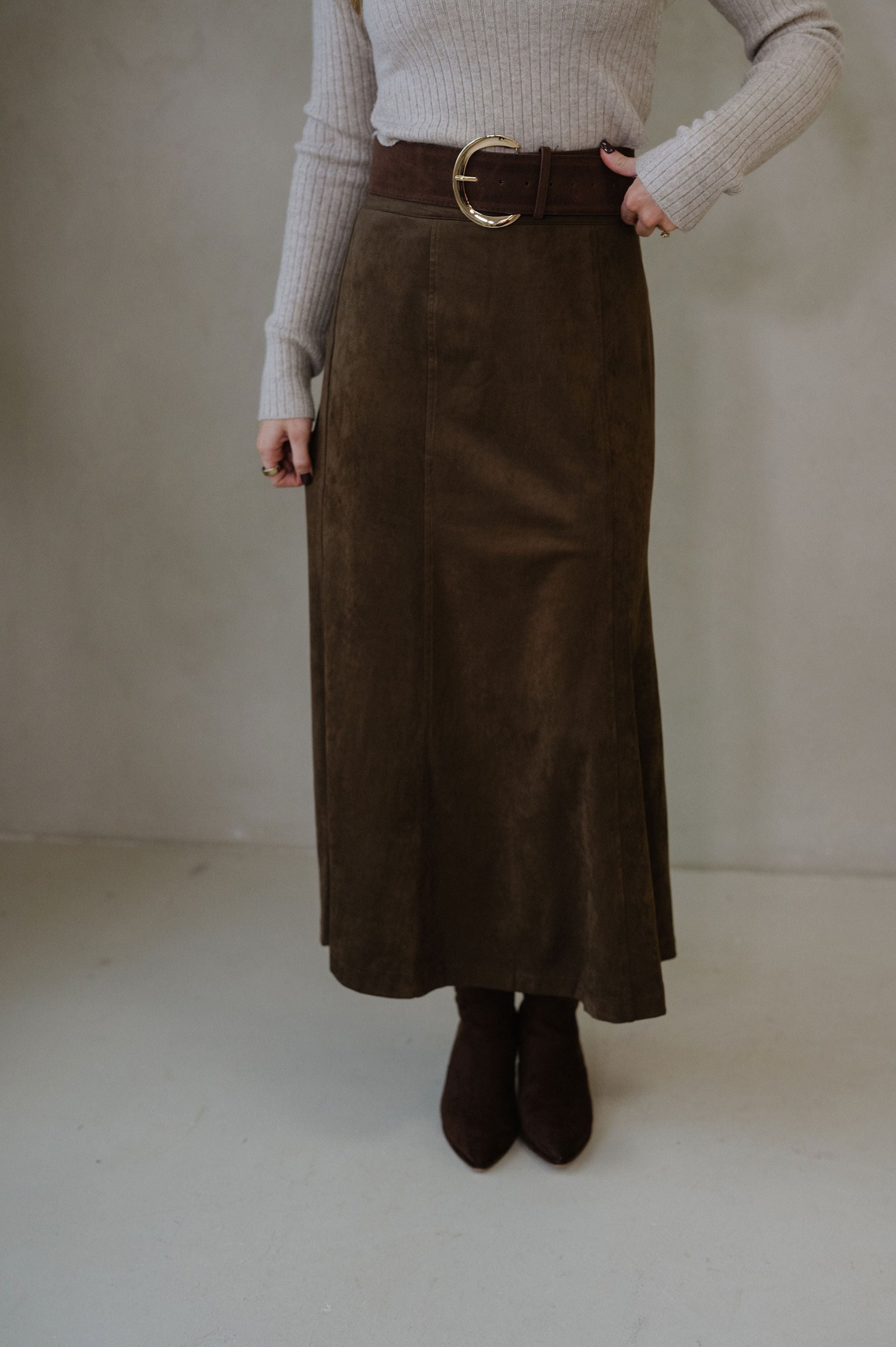 Pressley Midi Skirt-Dark Oak