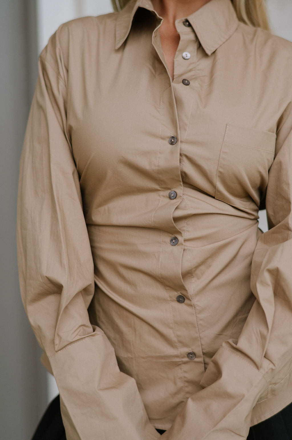 Christie Button Down Shirt-Taupe