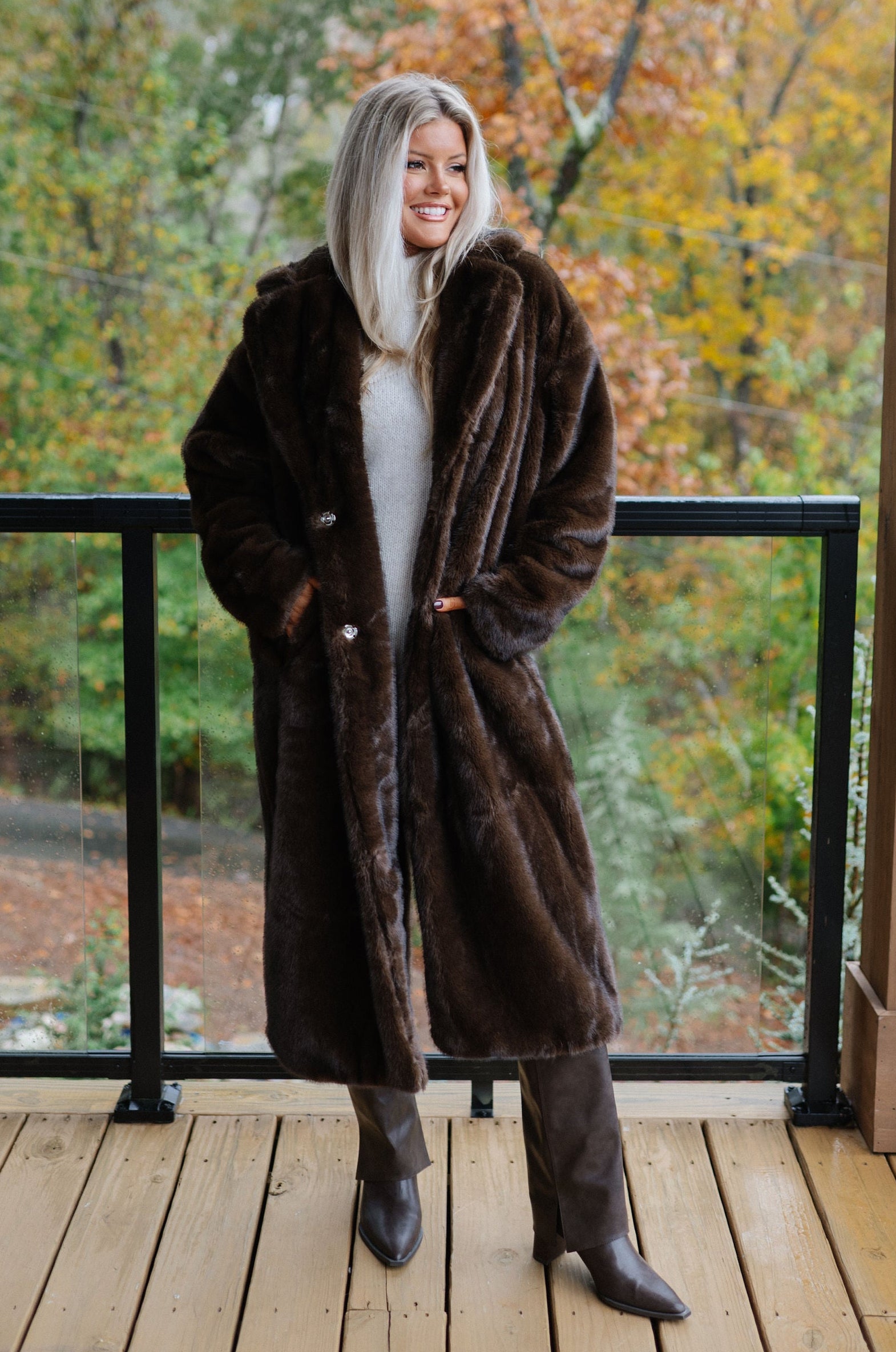 Frankie Maxi Fur Coat-Coffee