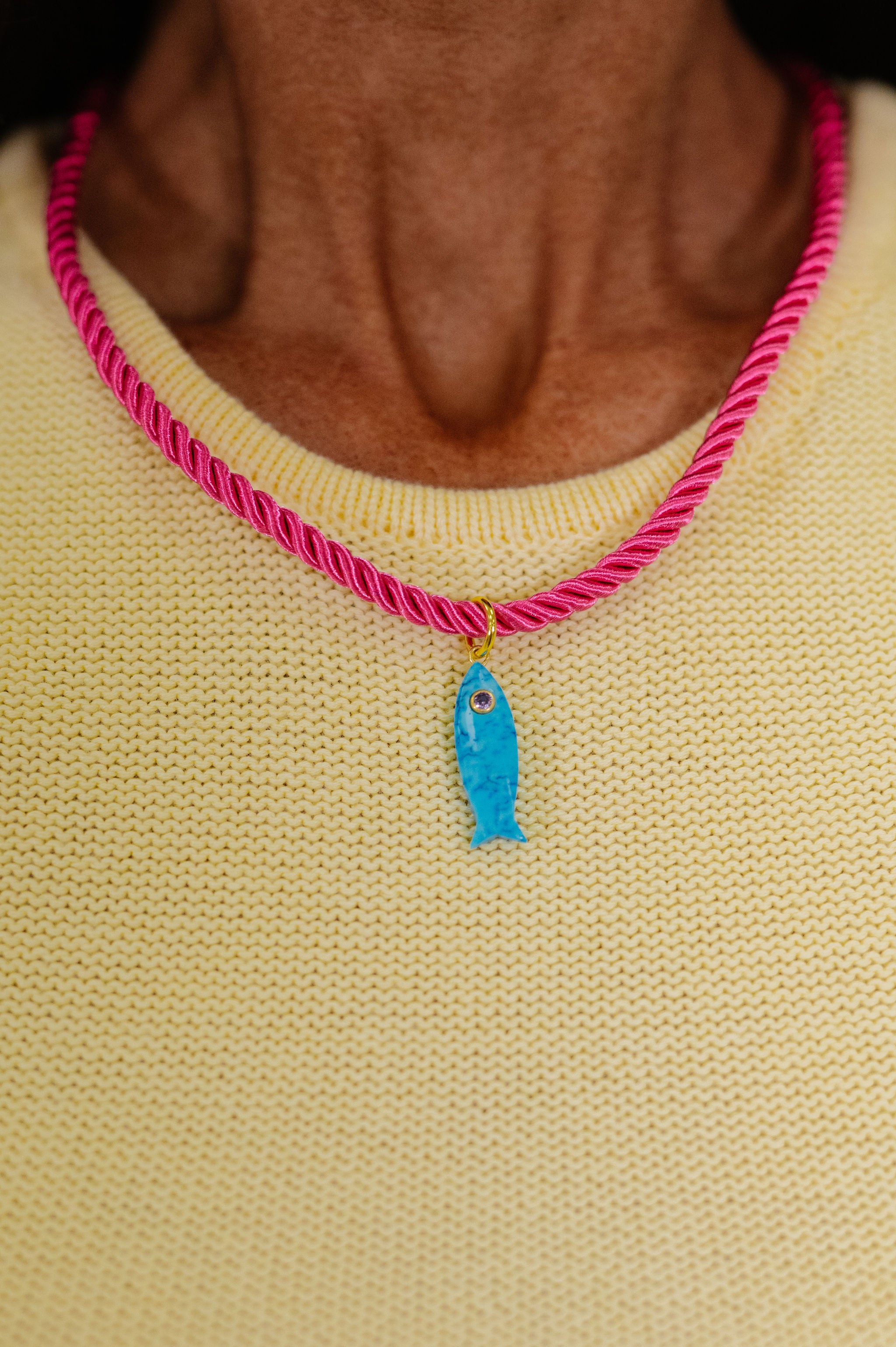 Fish Charm Rope Necklace-Pink/Blue