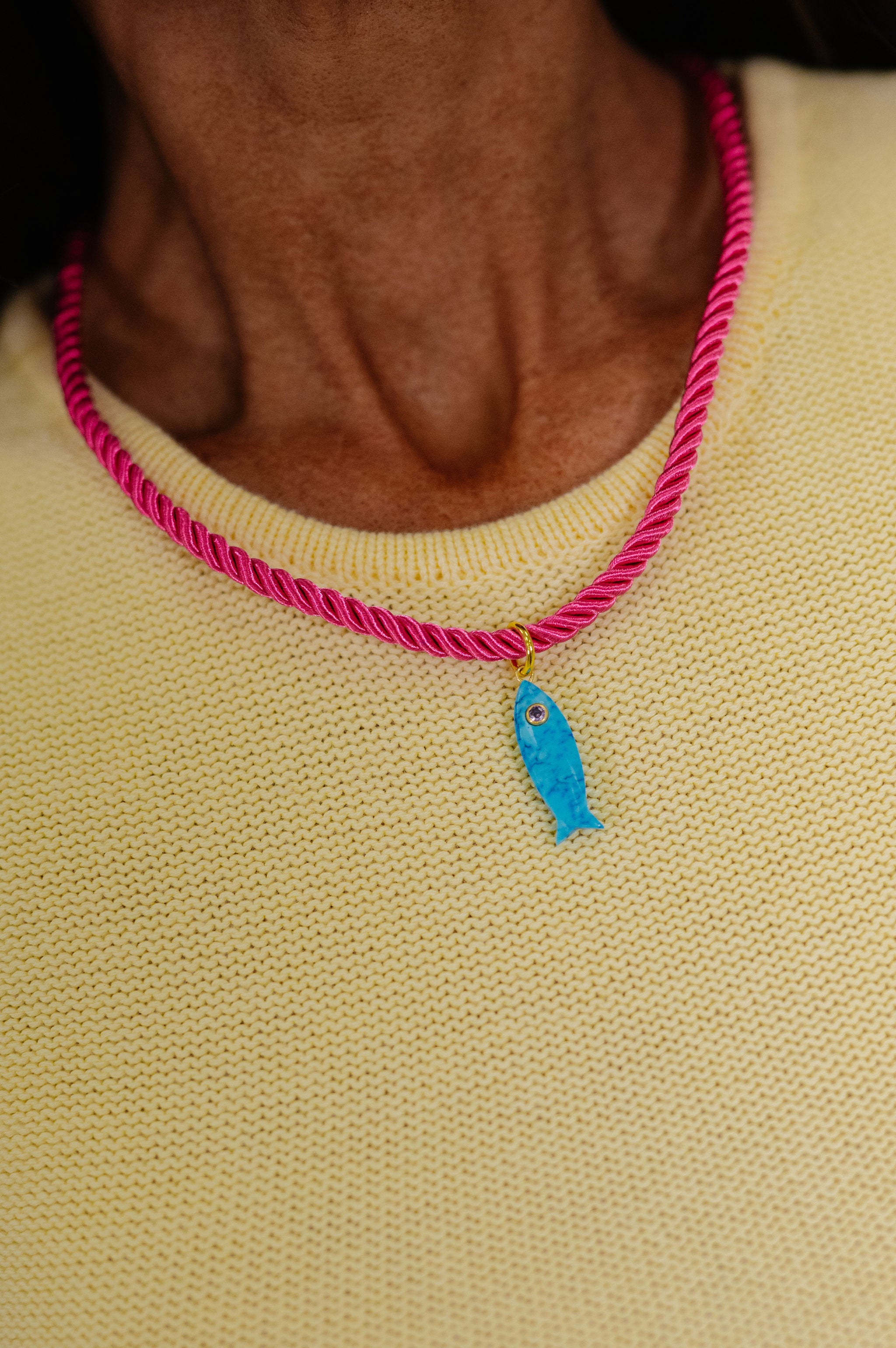 Fish Charm Rope Necklace-Pink/Blue